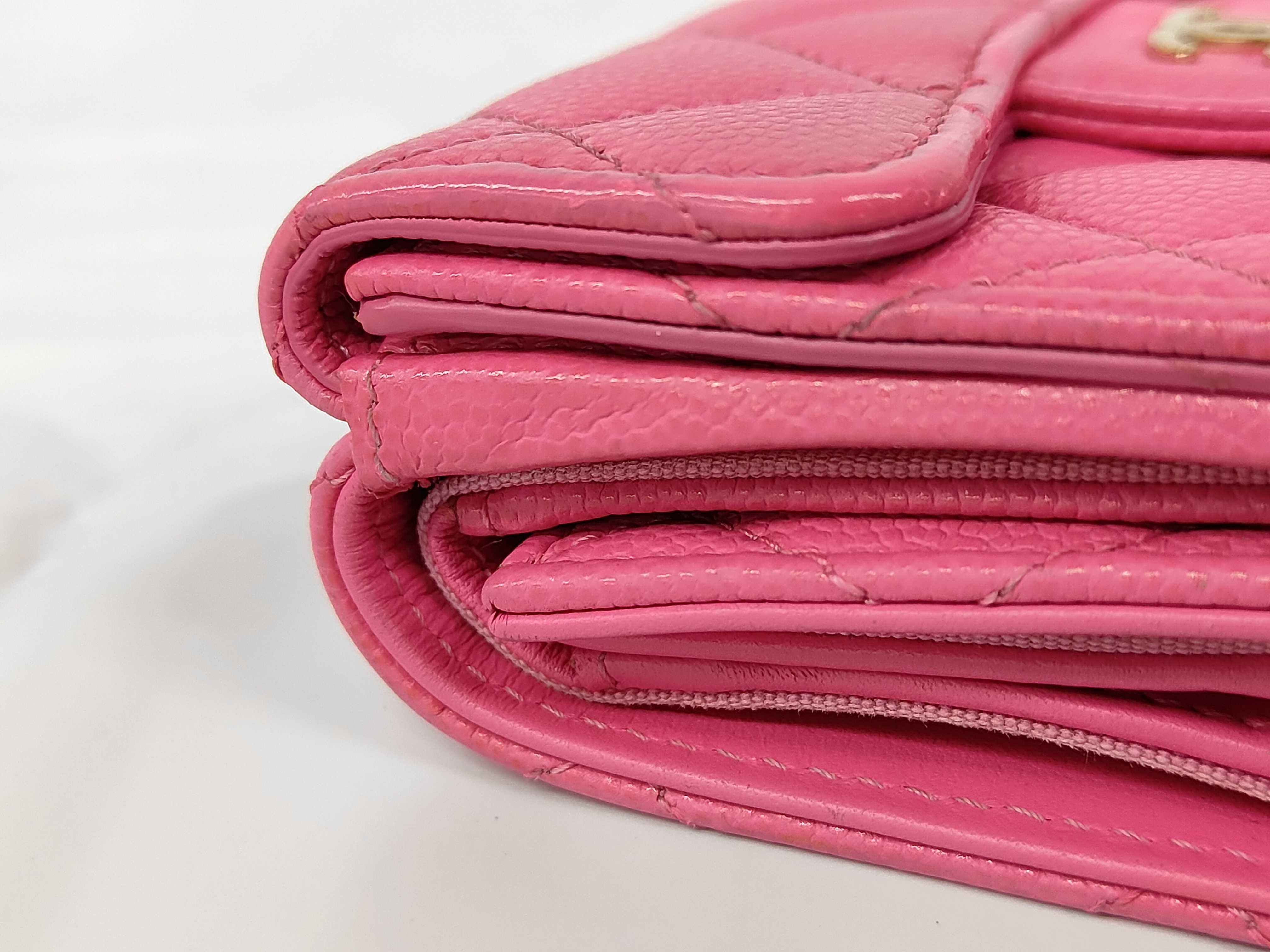 Pink Caviar Skin Matelassé Small Flap Wallet Tri-fold Wallet — view 3