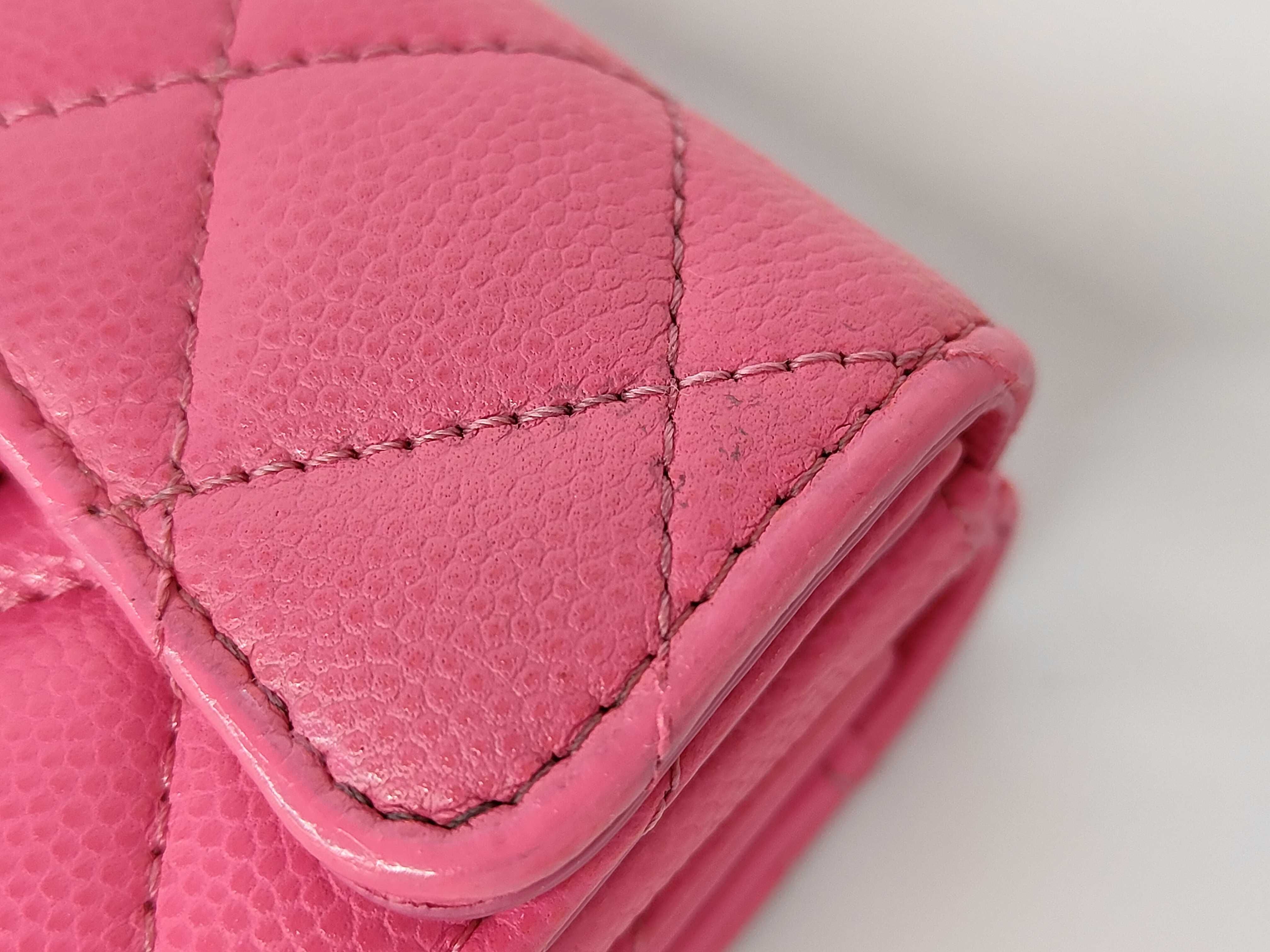 Pink Caviar Skin Matelassé Small Flap Wallet Tri-fold Wallet — view 9