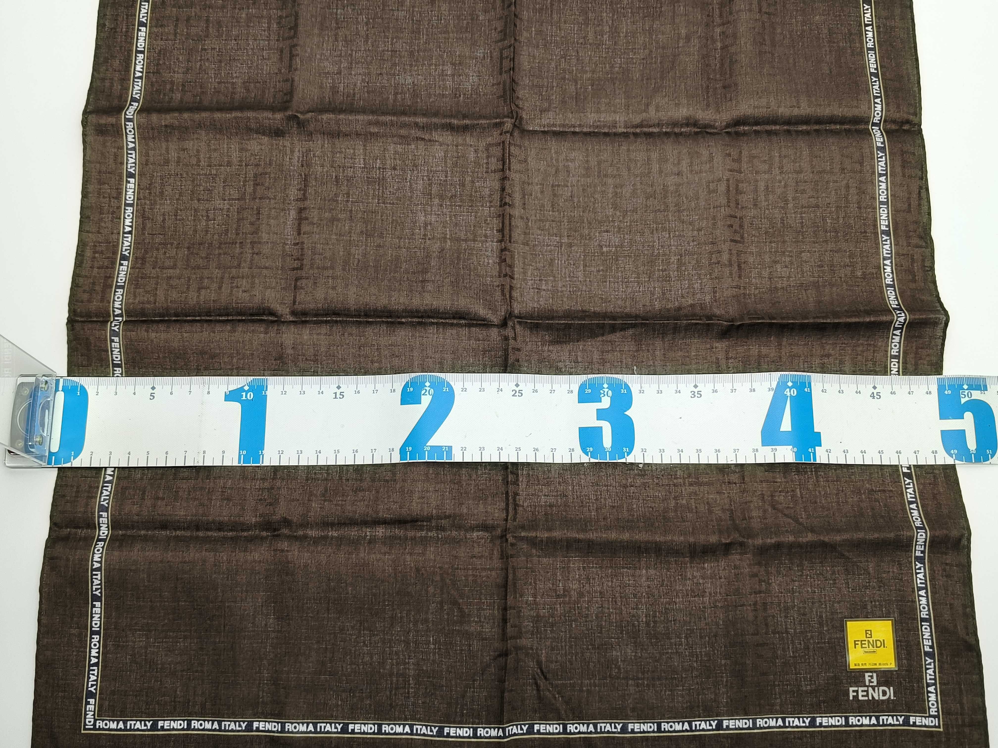 Zucca pattern Fendi handkerchief scarf with sticker FF Zucca all-over print border logo brown Other accessories — view 2