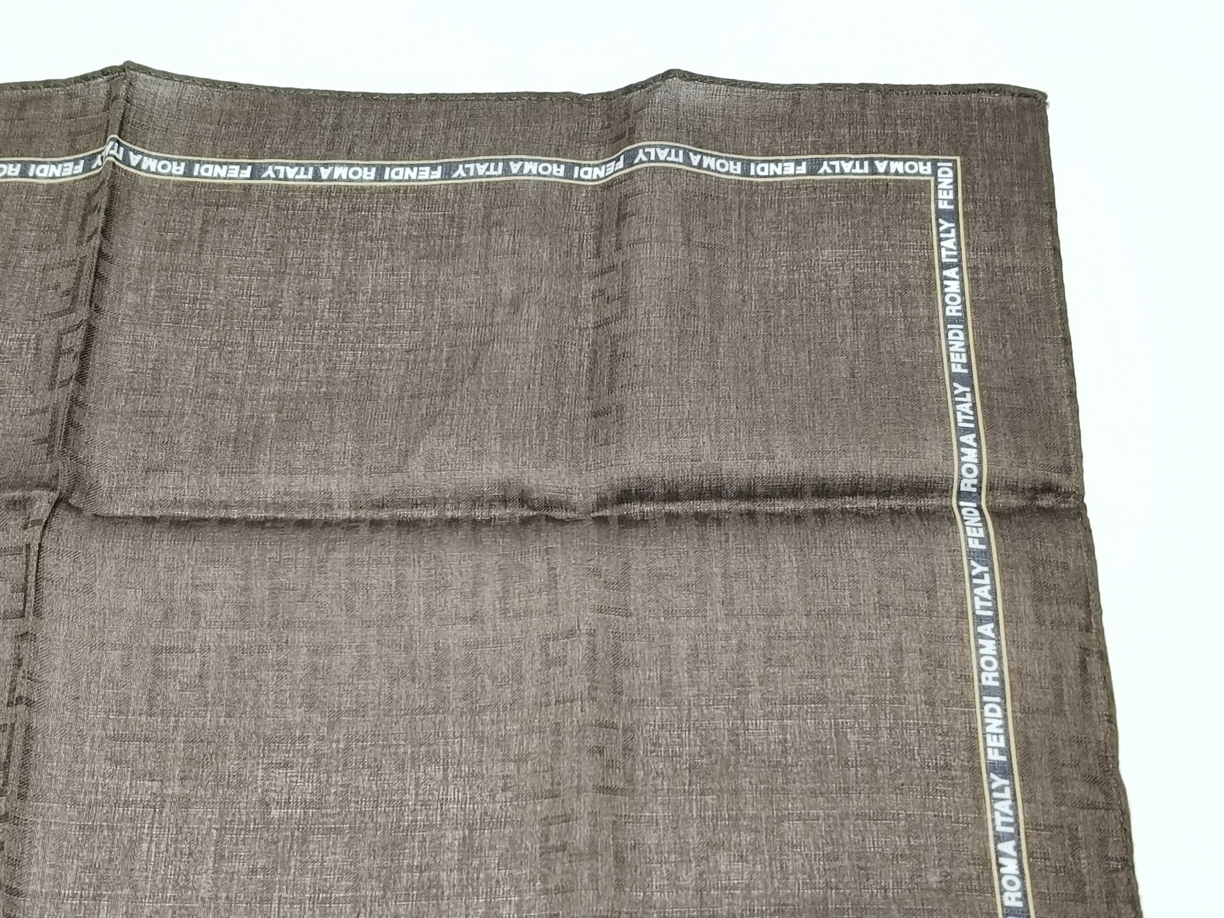 Zucca pattern Fendi handkerchief scarf with sticker FF Zucca all-over print border logo brown Other accessories — view 7