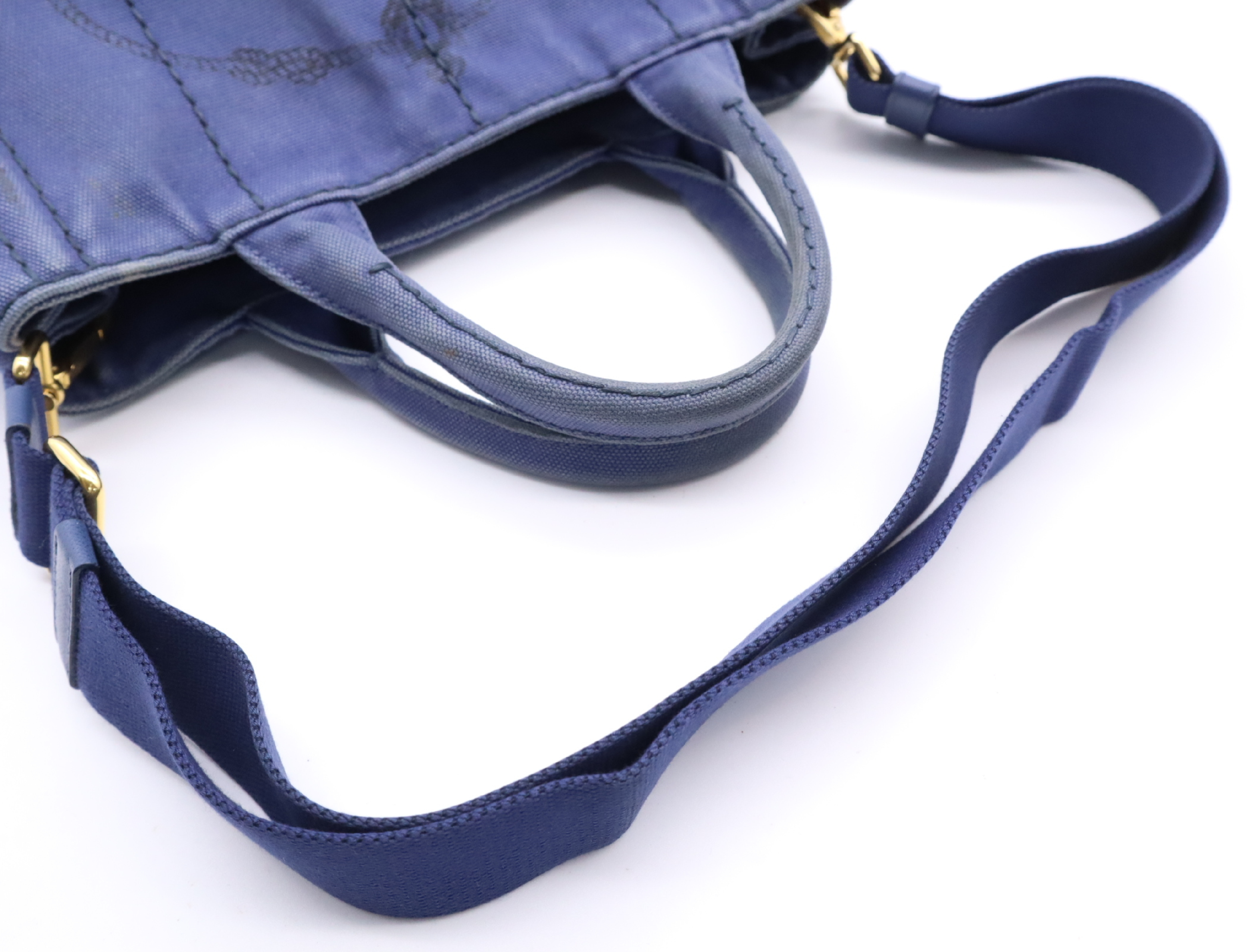 Canvas Canapa 2-Way Handbag (Blue) with Shoulder Strap and Dust Bag — view 12