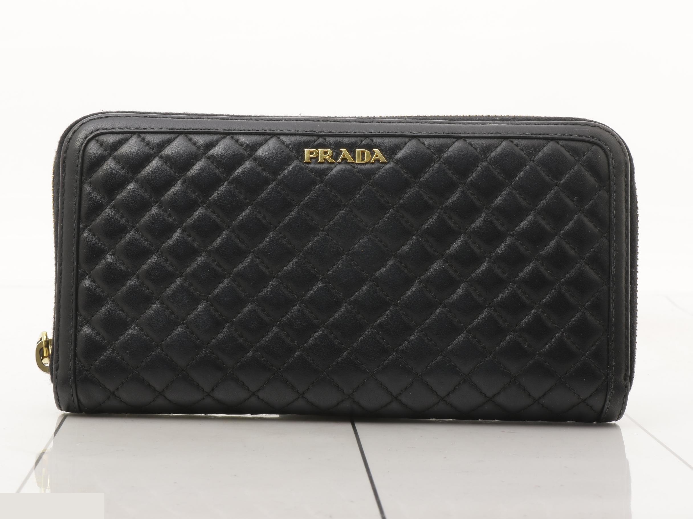 long wallet, leather, black, quilted
