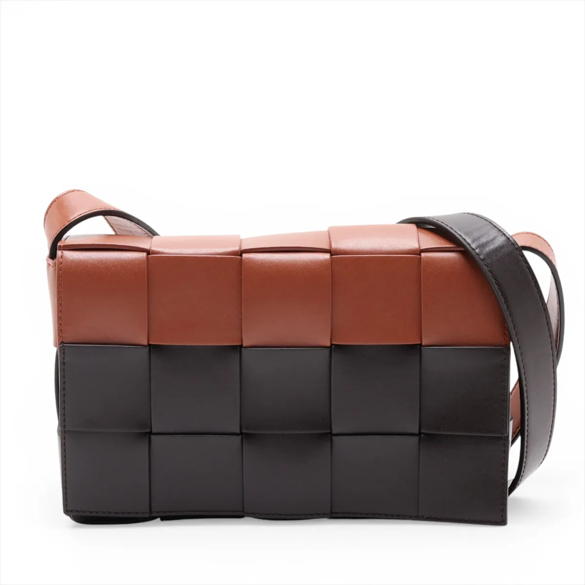 Maxi Intrecciato Cassette Leather Shoulder Bag, Black x Brown