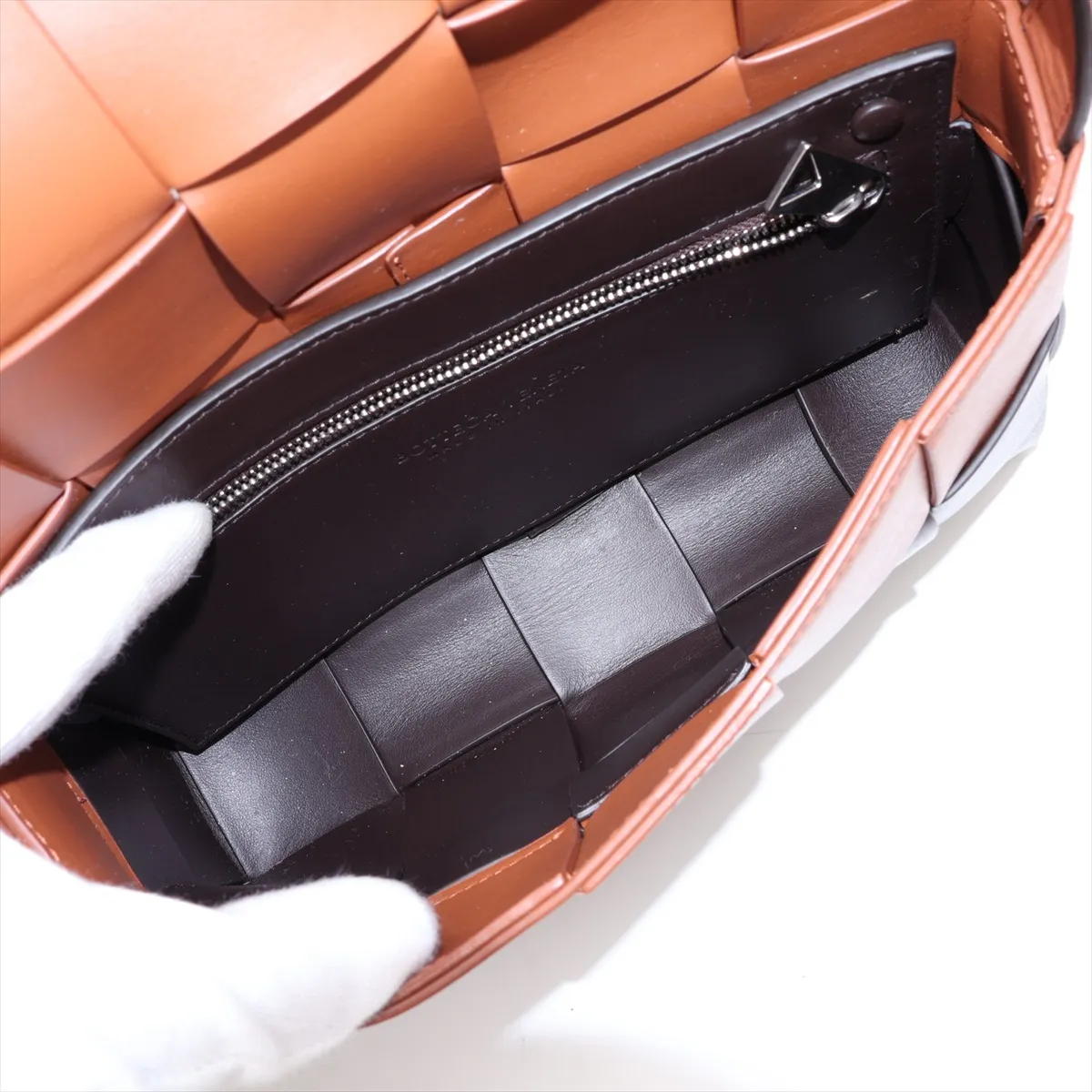 Maxi Intrecciato Cassette Leather Shoulder Bag, Black x Brown — view 6
