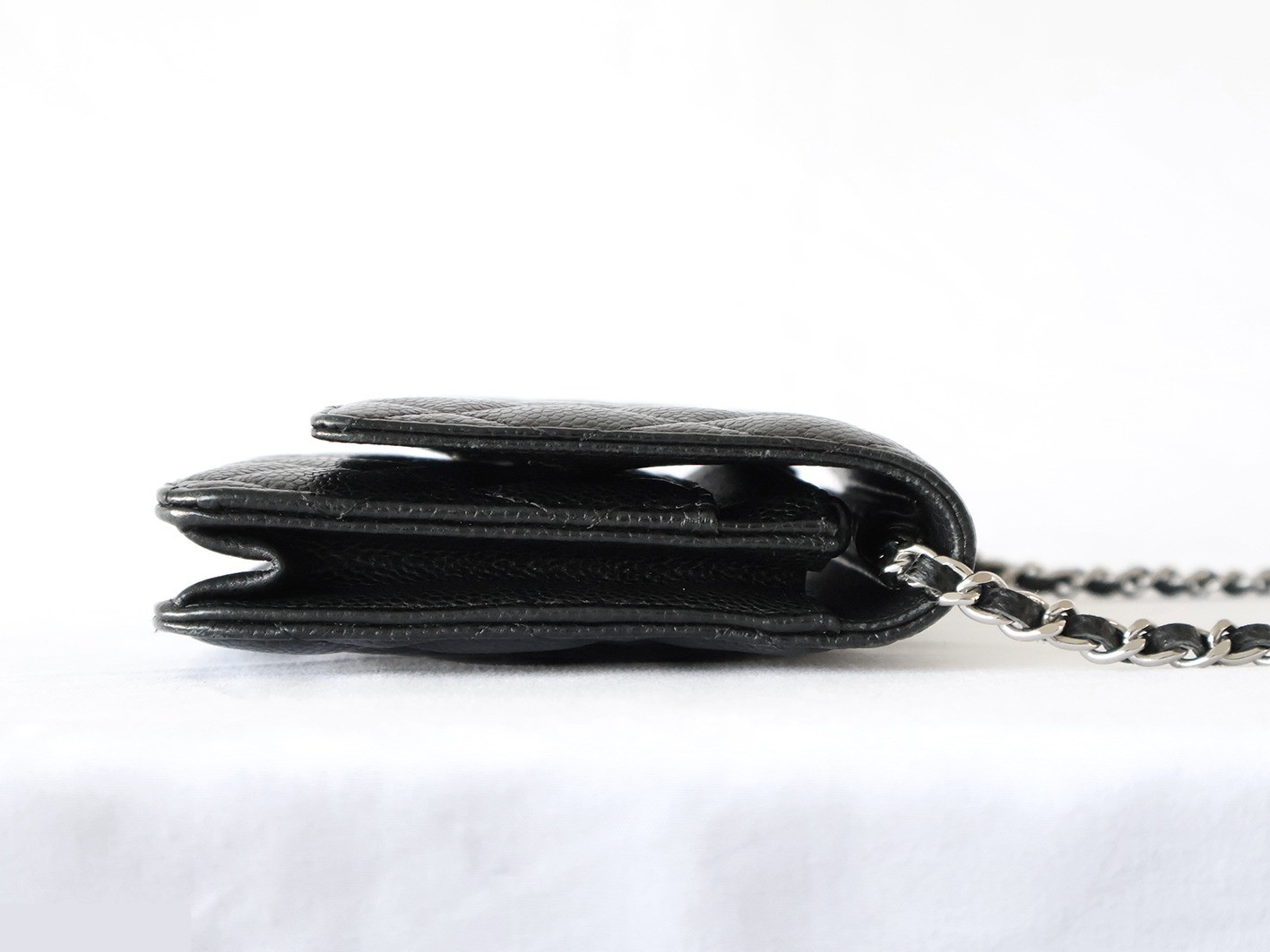 Caviar leather matelassé chain wallet shoulder bag, black — view 6