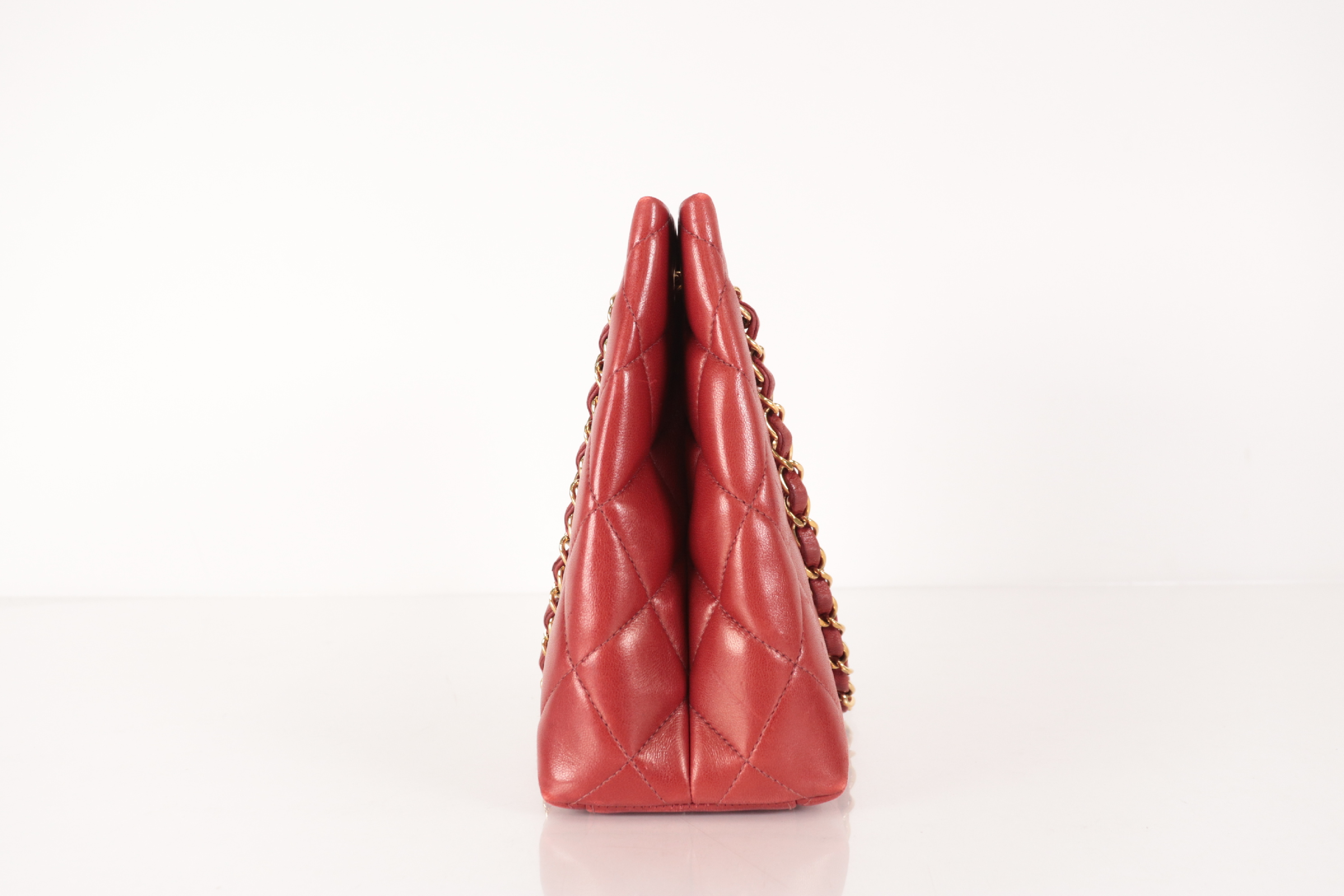 Matelassé Lambskin Chain Tote, Red, Series 5 Tote Bag — view 3