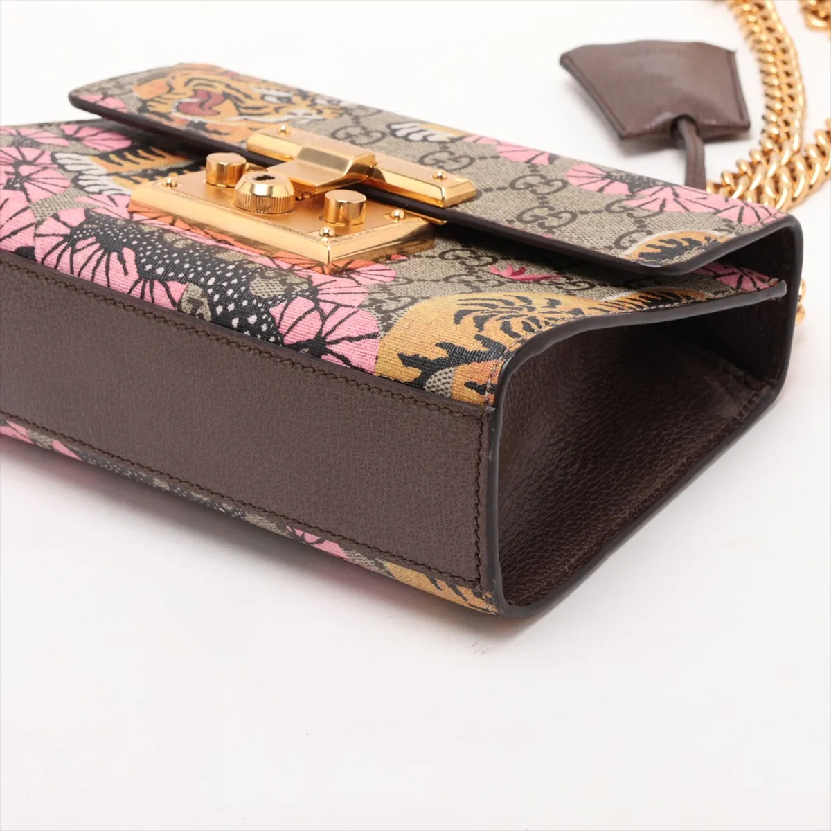 Tian Padlock PVC x Leather Chain Shoulder Bag, Beige, 409487 — view 3