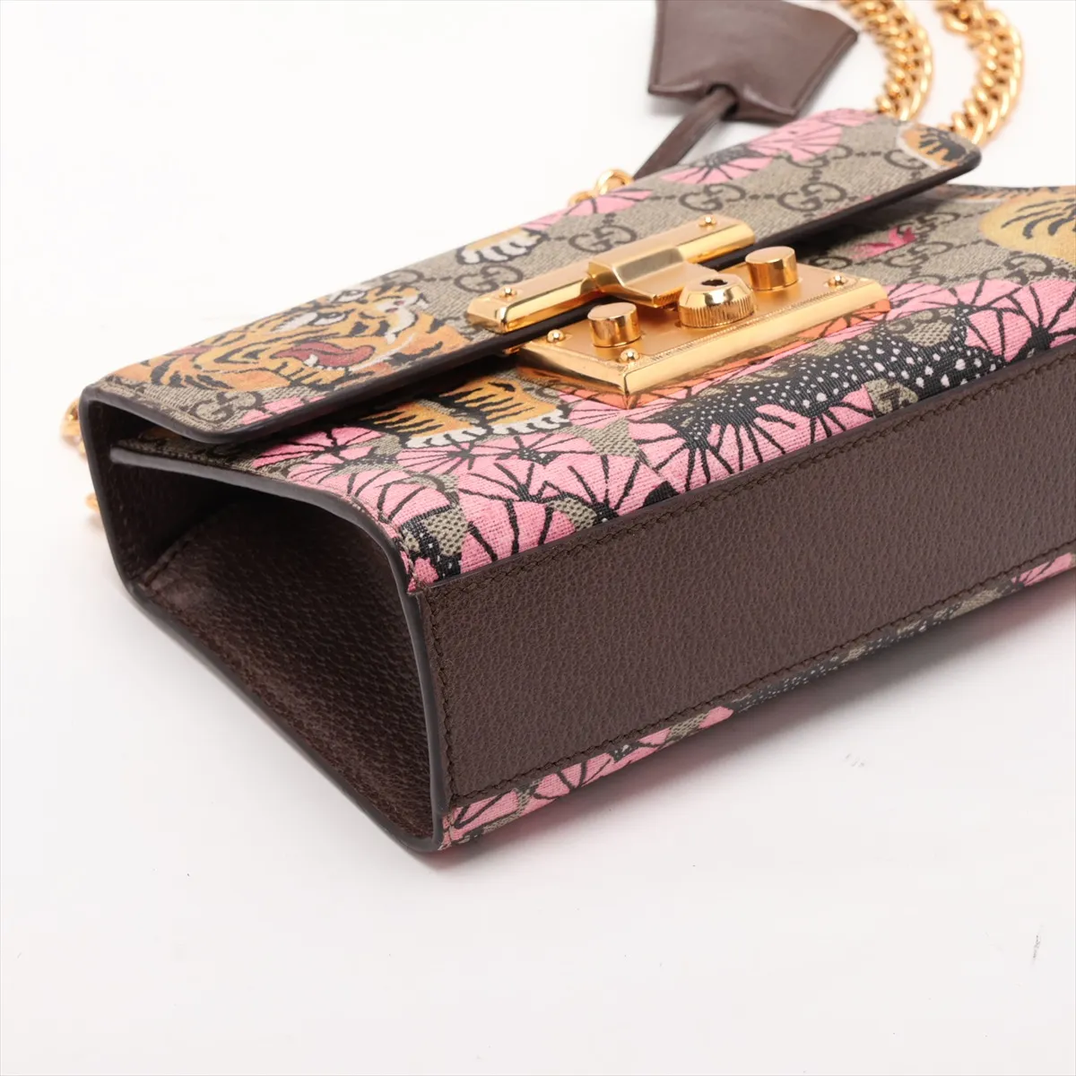 Tian Padlock PVC x Leather Chain Shoulder Bag, Beige, 409487 — view 4