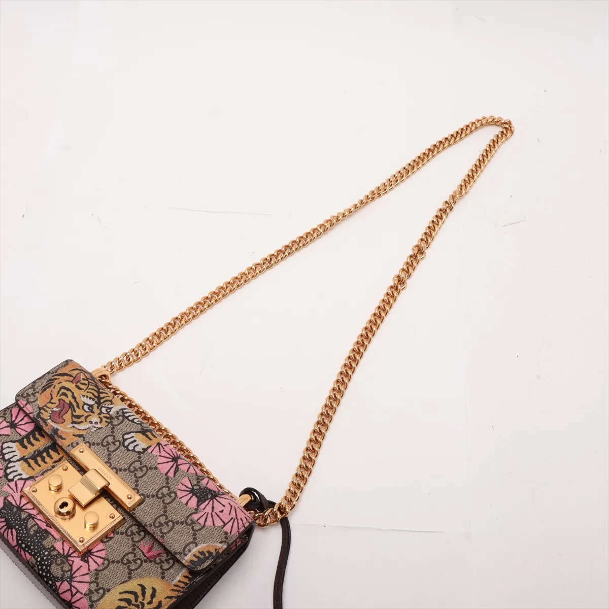 Tian Padlock PVC x Leather Chain Shoulder Bag, Beige, 409487 — view 5