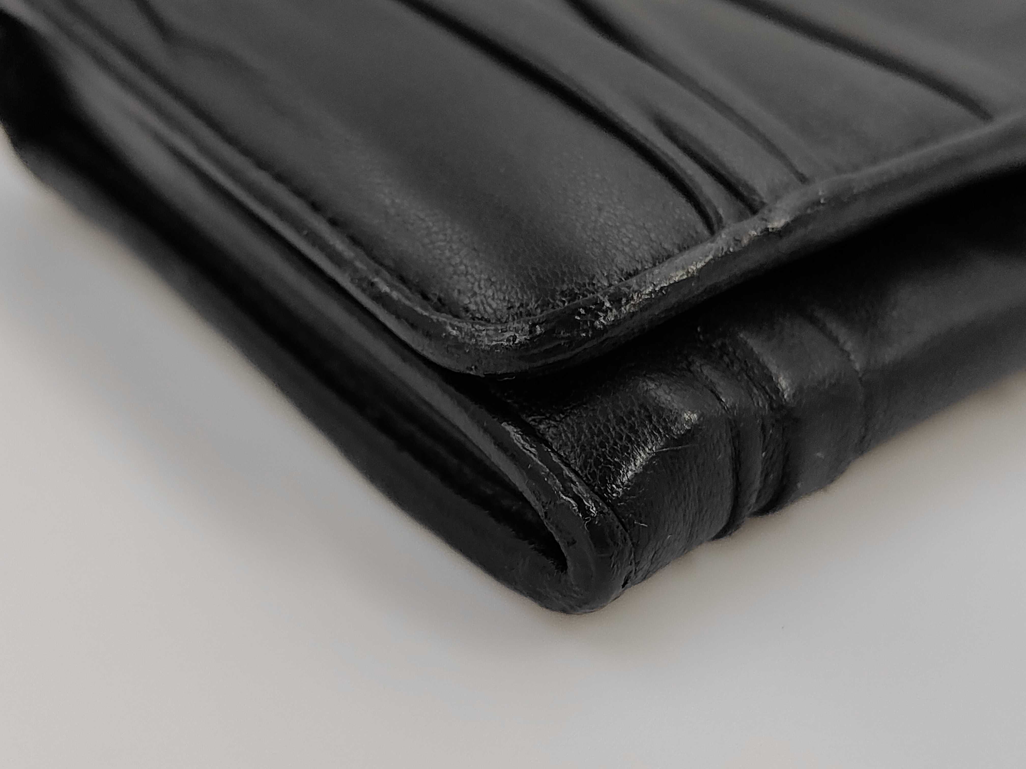 Gathered Leather Double Snap Long Wallet Black Serial Number Wallet — view 3