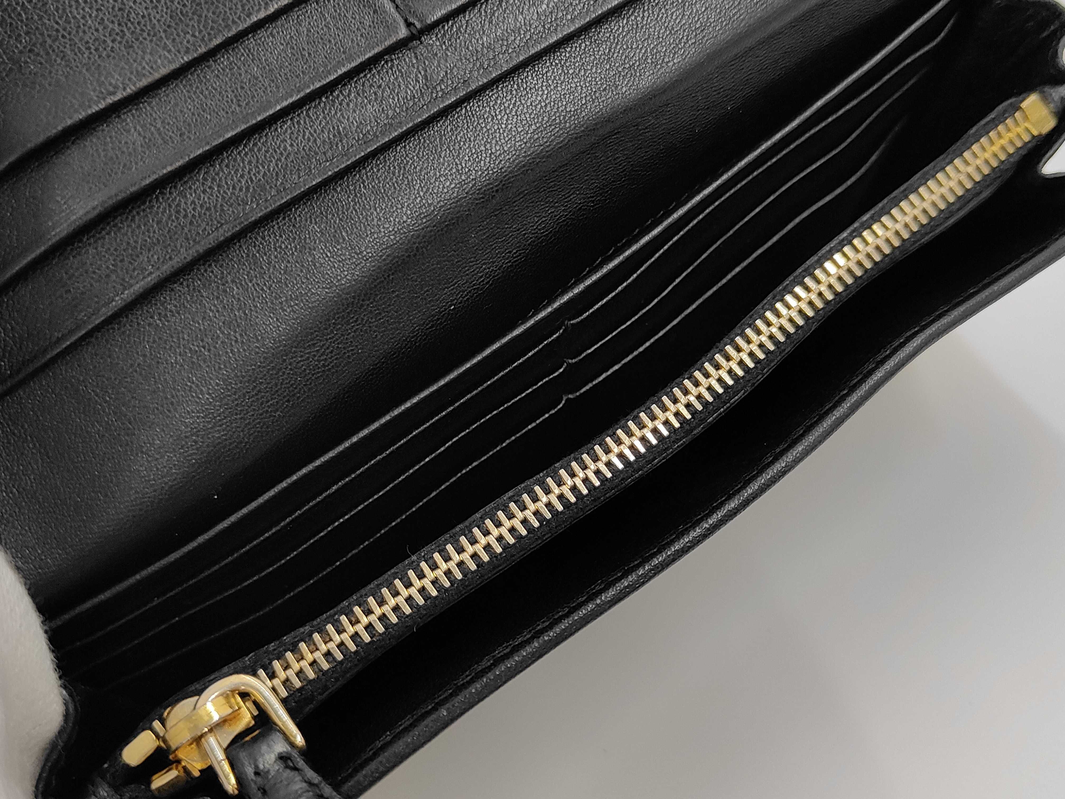 Gathered Leather Double Snap Long Wallet Black Serial Number Wallet — view 4