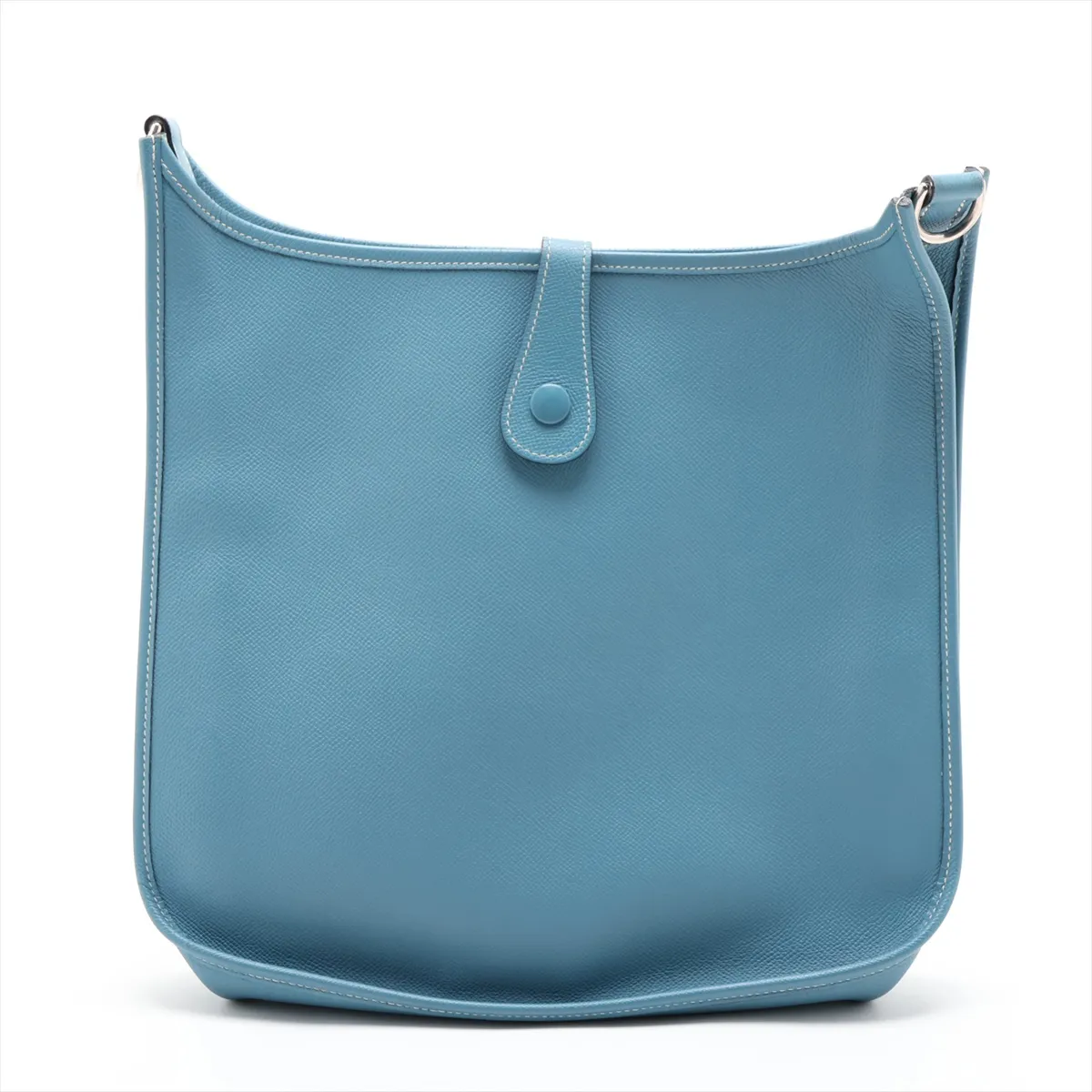 Evelyne 1 29 PM, Veau Epsom leather, Blue Jean color, silver hardware, faint engraving. — view 2