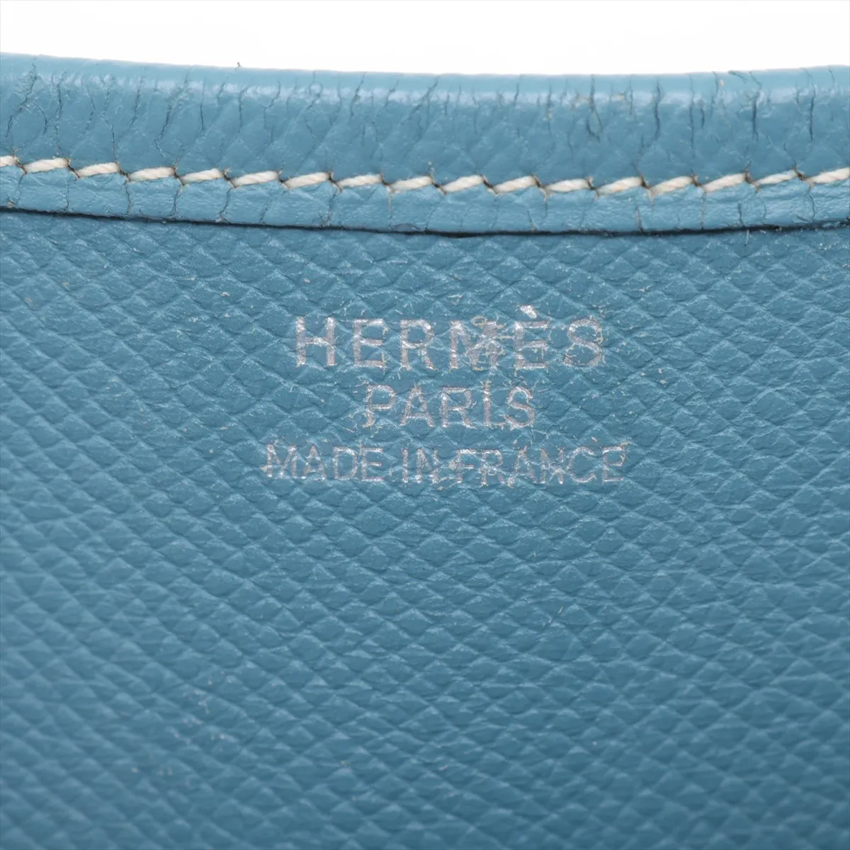 Evelyne 1 29 PM, Veau Epsom leather, Blue Jean color, silver hardware, faint engraving. — view 7