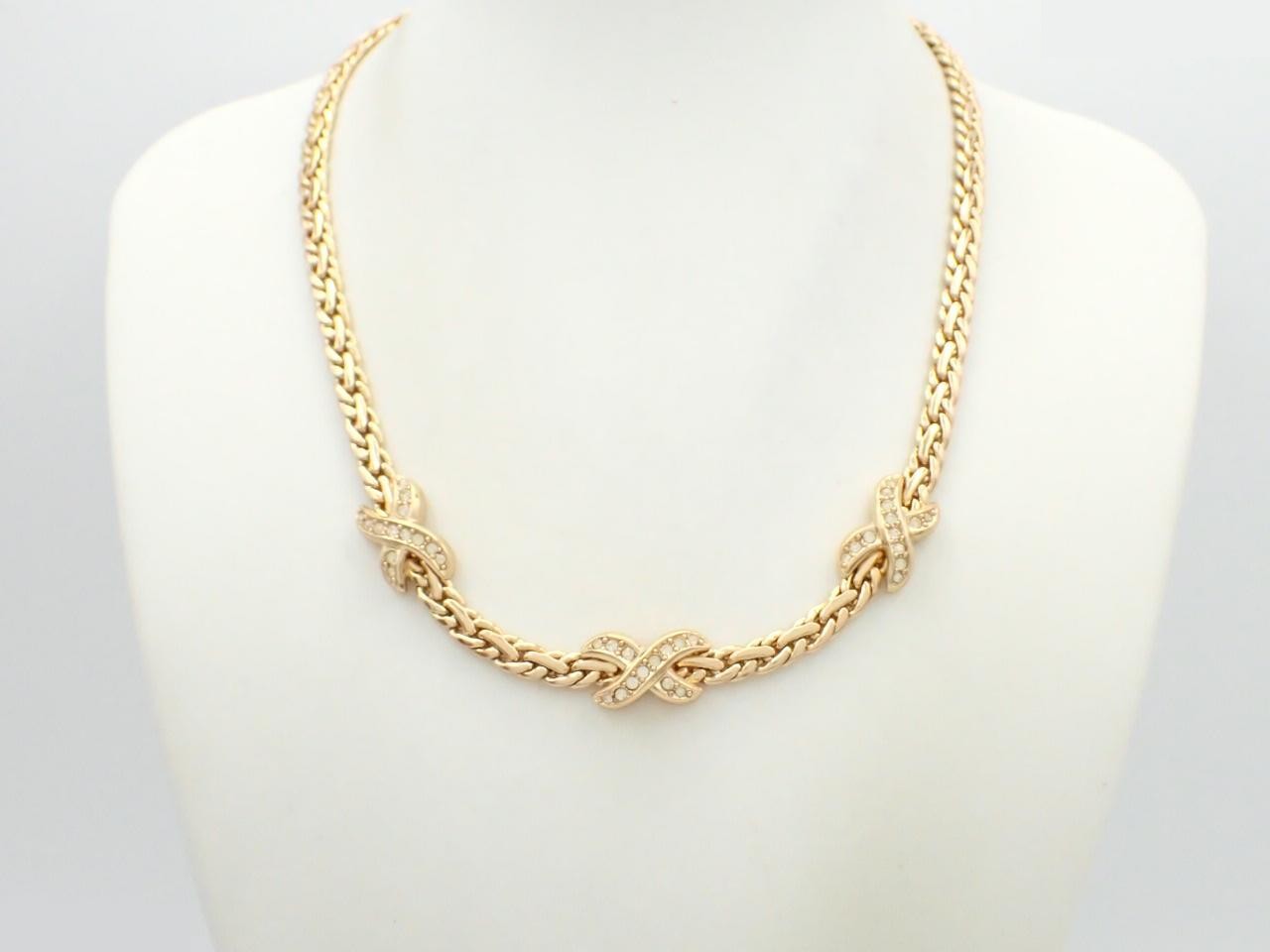 Rhinestone necklace, gold plated, approximately 46cm in length. — view 3