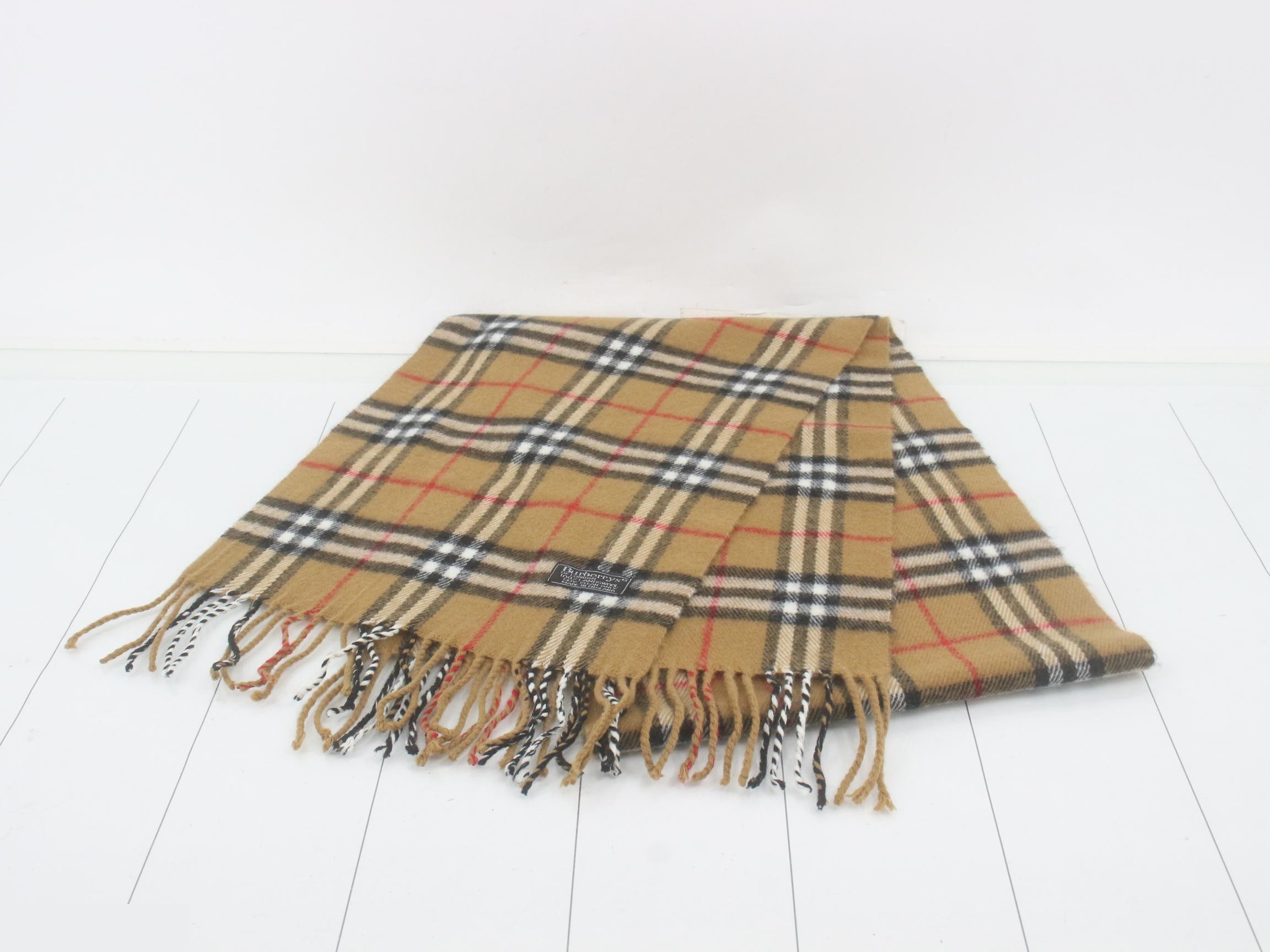 Tag attached, 100% cashmere check scarf — view 2