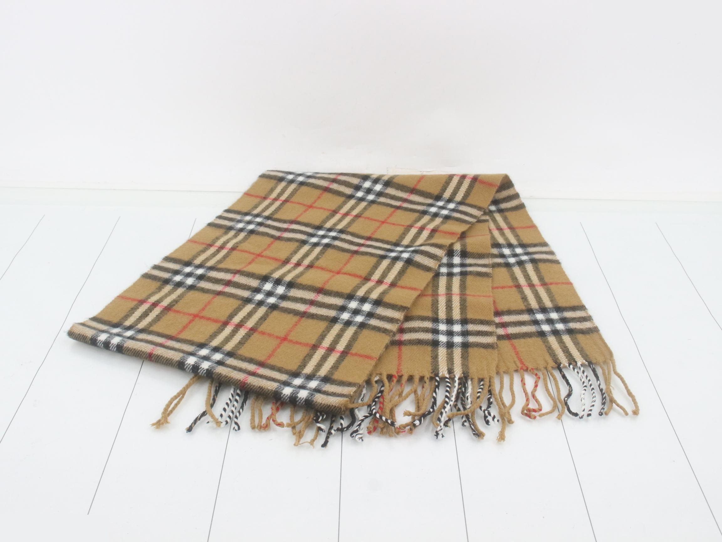 Tag attached, 100% cashmere check scarf — view 3
