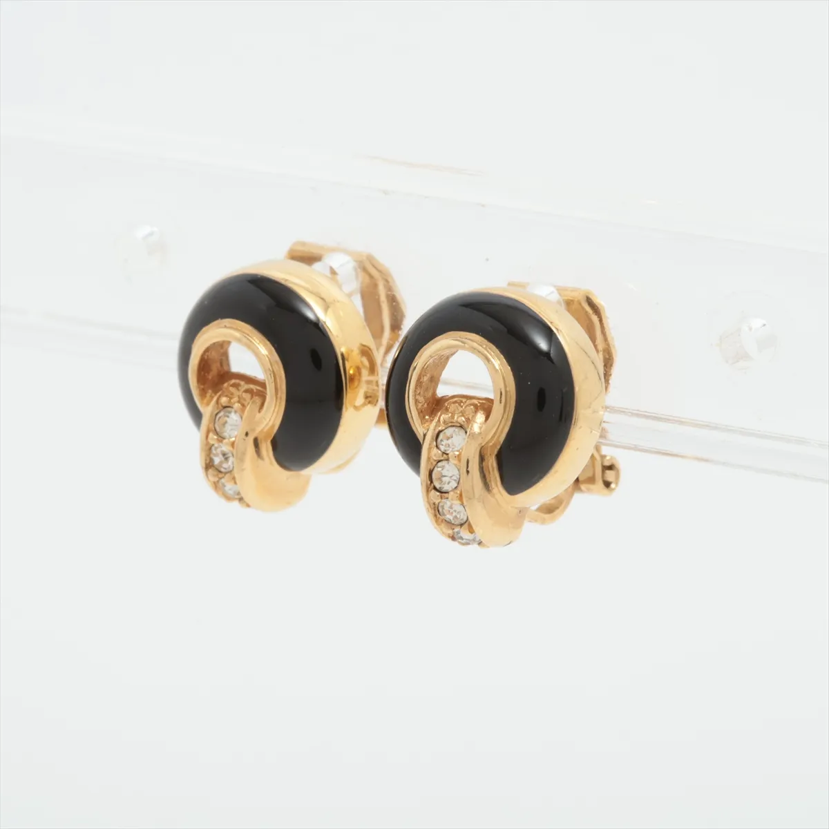 earrings (for both ears), gold and black with rhinestones. Shows signs of wear, — view 3