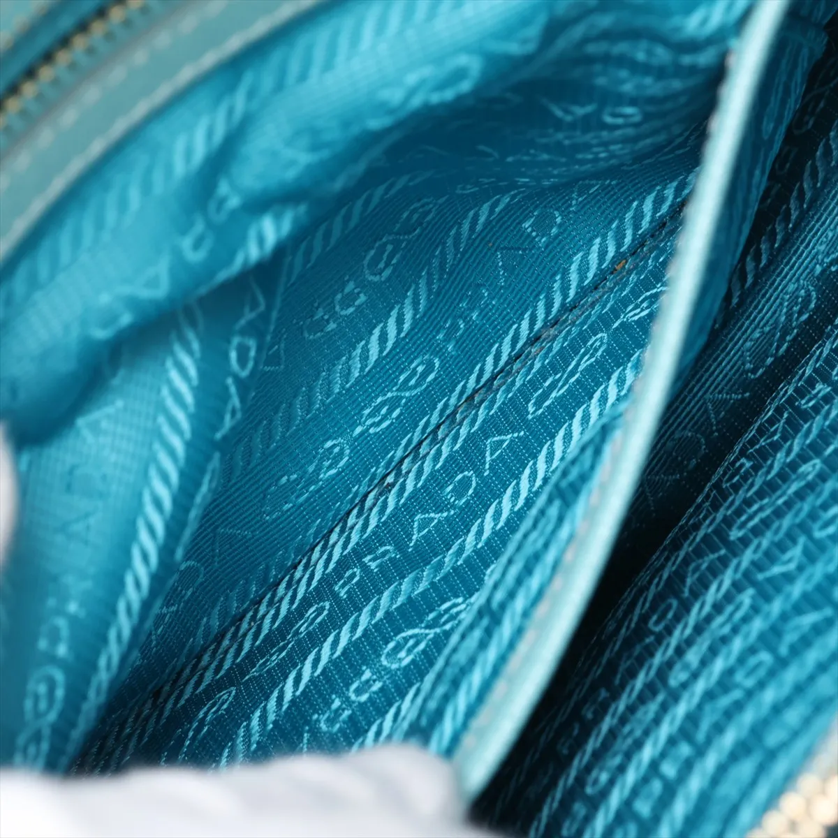 Saffiano Lux Leather Handbag, Blue — view 13