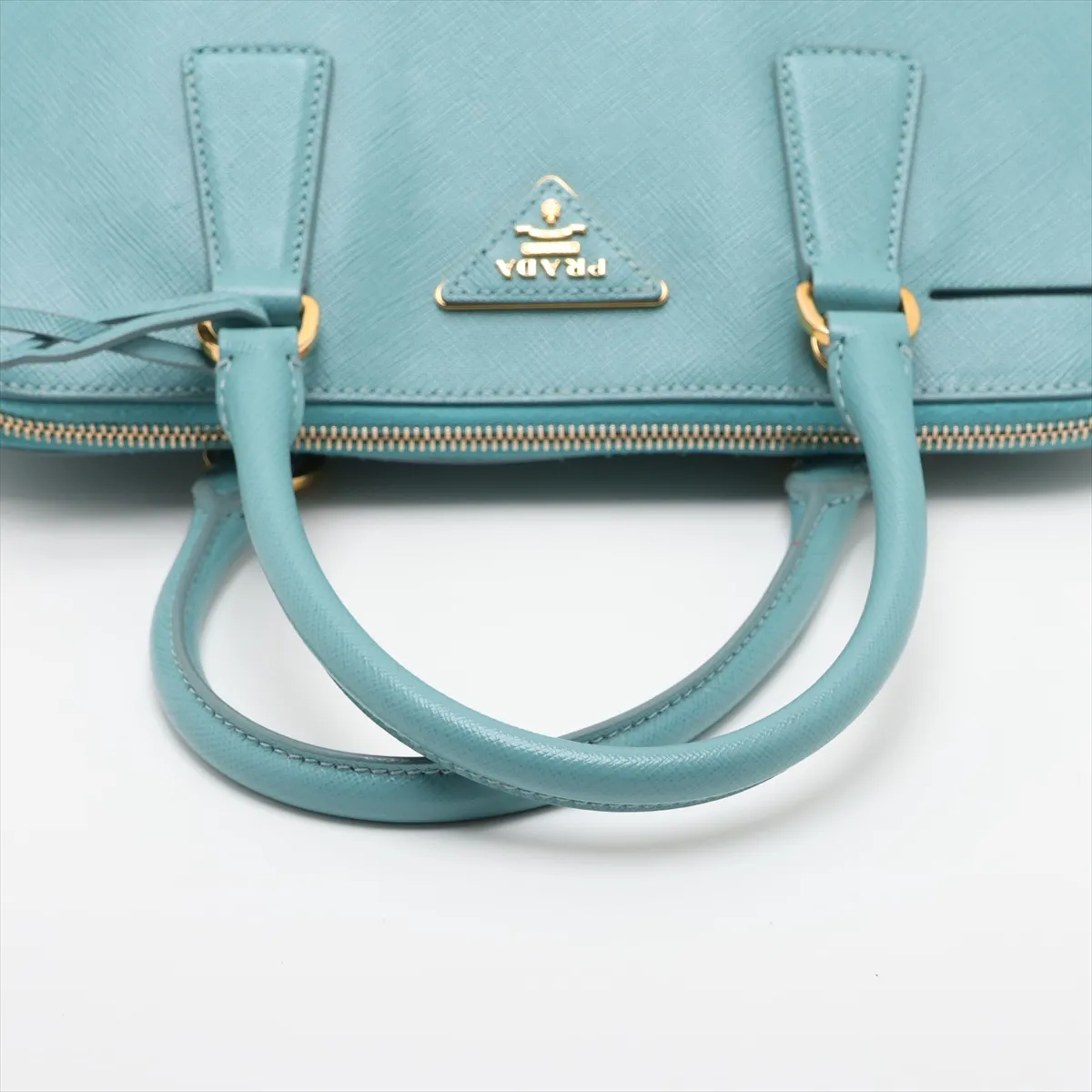 Saffiano Lux Leather Handbag, Blue — view 5