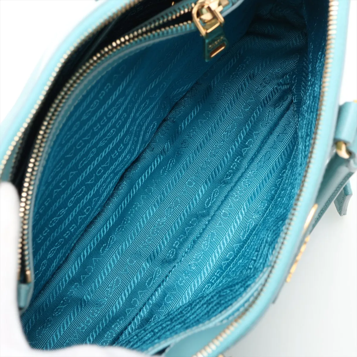 Saffiano Lux Leather Handbag, Blue — view 7