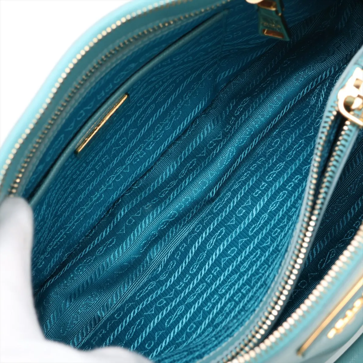 Saffiano Lux Leather Handbag, Blue — view 8