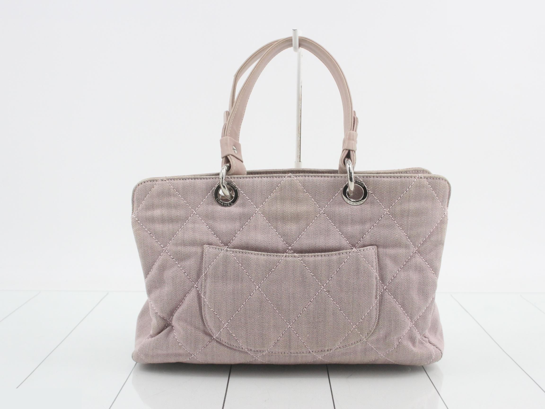 Pink canvas/leather handbag — view 2