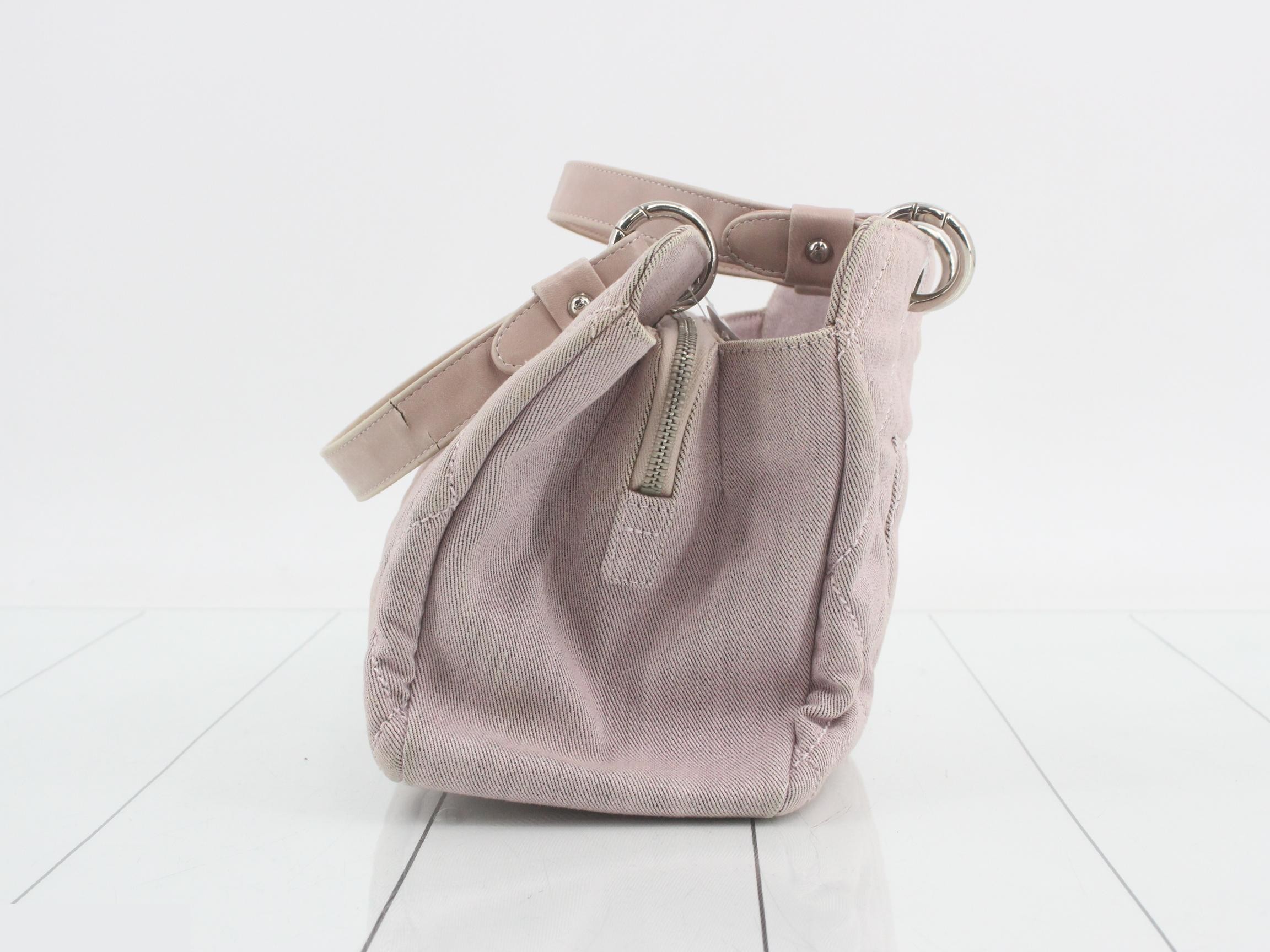Pink canvas/leather handbag — view 3