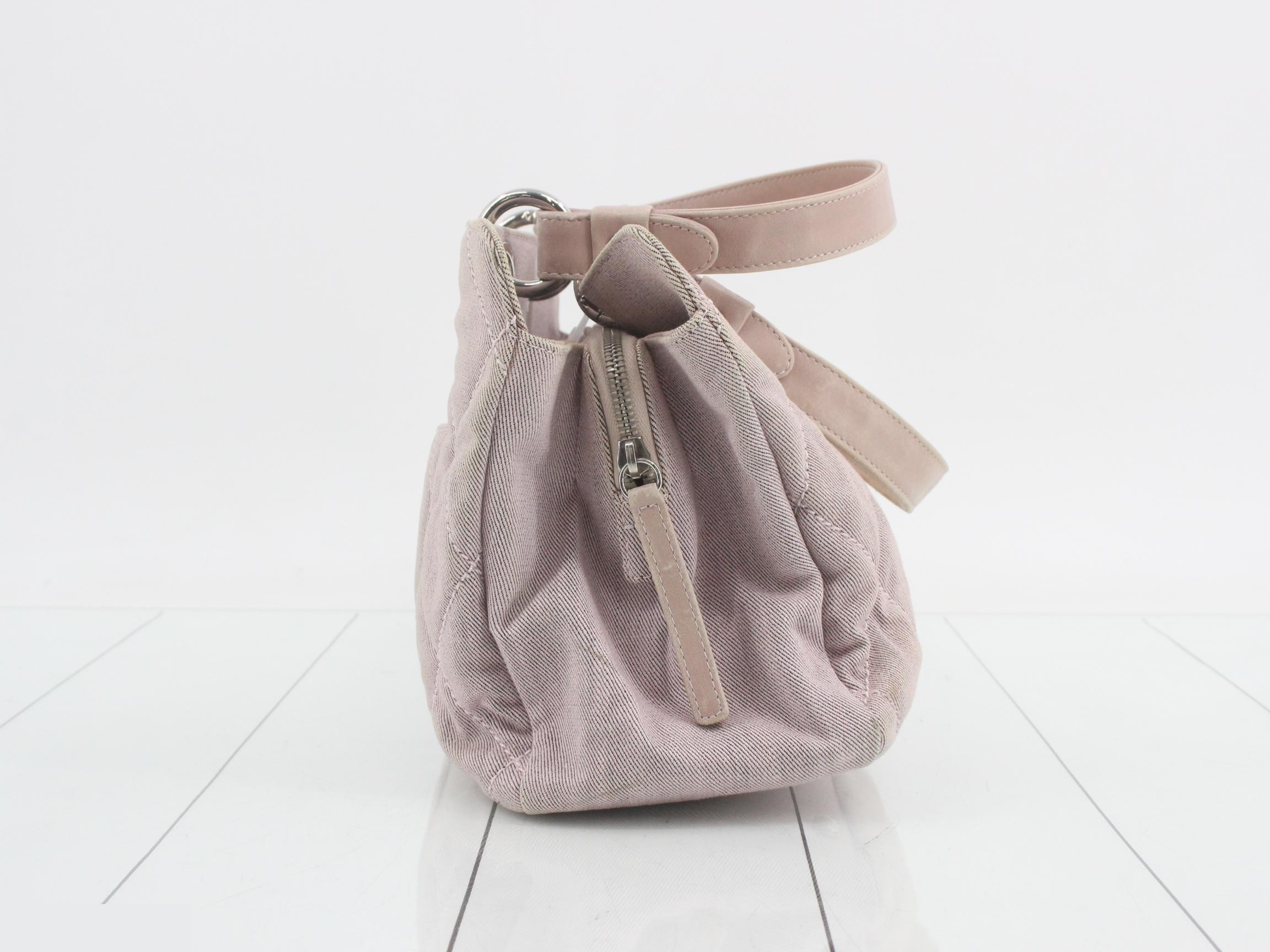 Pink canvas/leather handbag — view 4