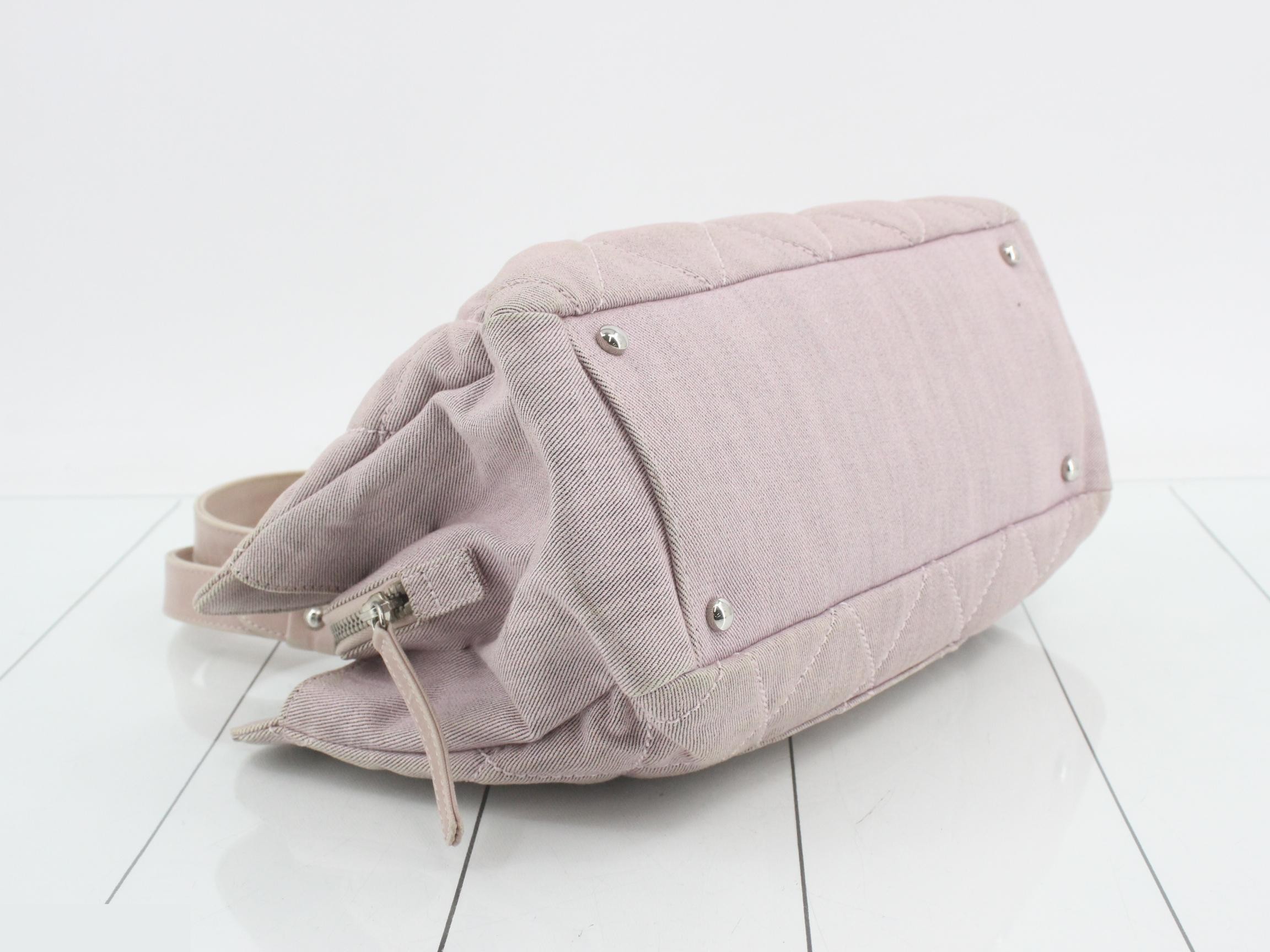 Pink canvas/leather handbag — view 5