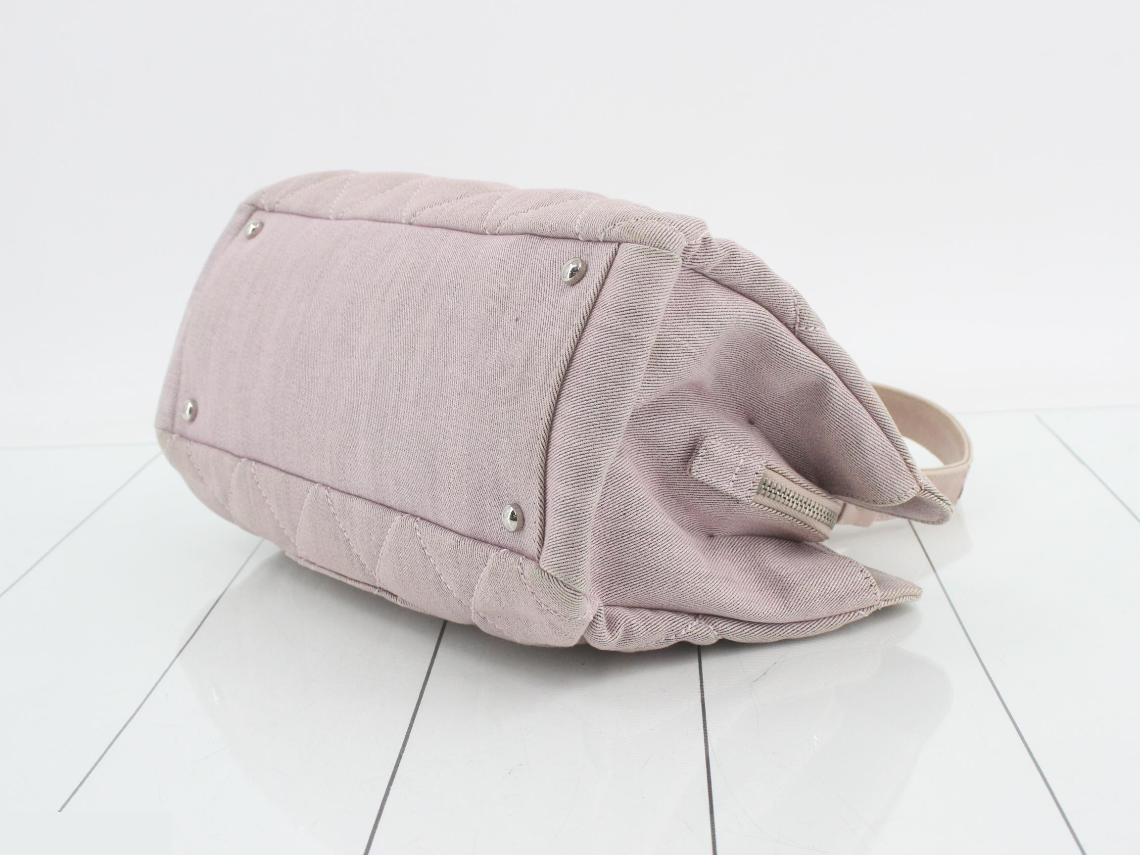 Pink canvas/leather handbag — view 6