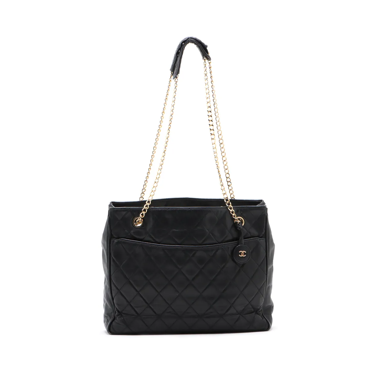 Matelasse Leather Chain Tote Bag Black Gold Hardware 0284365 Series 0 No Strap Leather — view 2
