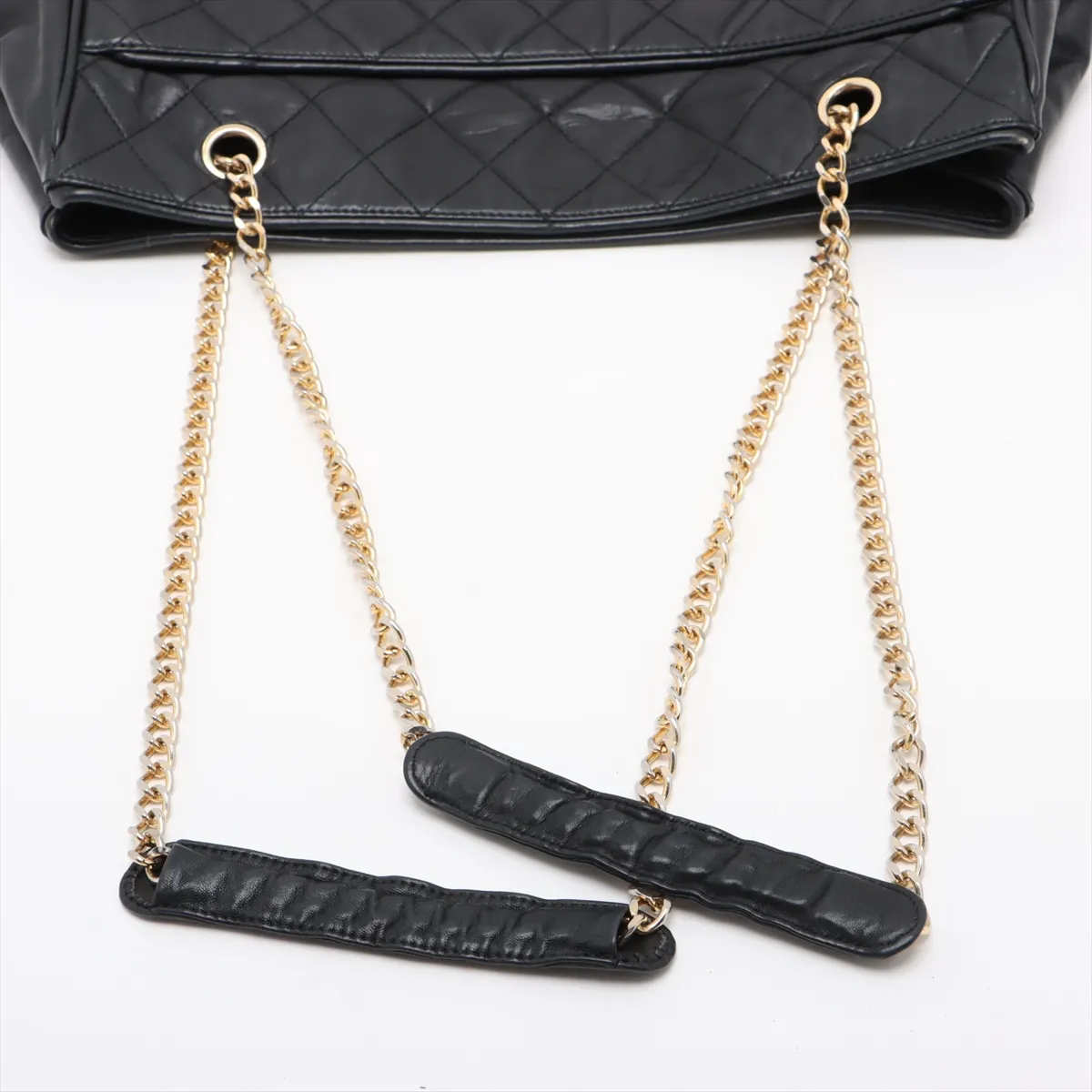 Matelasse Leather Chain Tote Bag Black Gold Hardware 0284365 Series 0 No Strap Leather — view 5