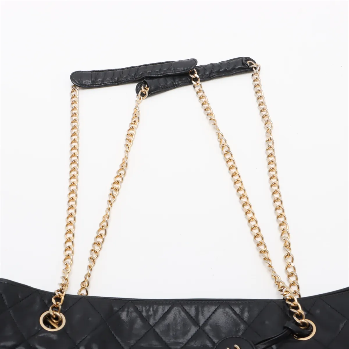Matelasse Leather Chain Tote Bag Black Gold Hardware 0284365 Series 0 No Strap Leather — view 6