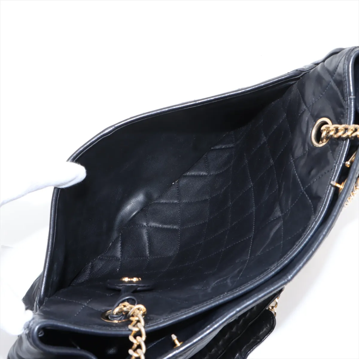 Matelasse Leather Chain Tote Bag Black Gold Hardware 0284365 Series 0 No Strap Leather — view 10