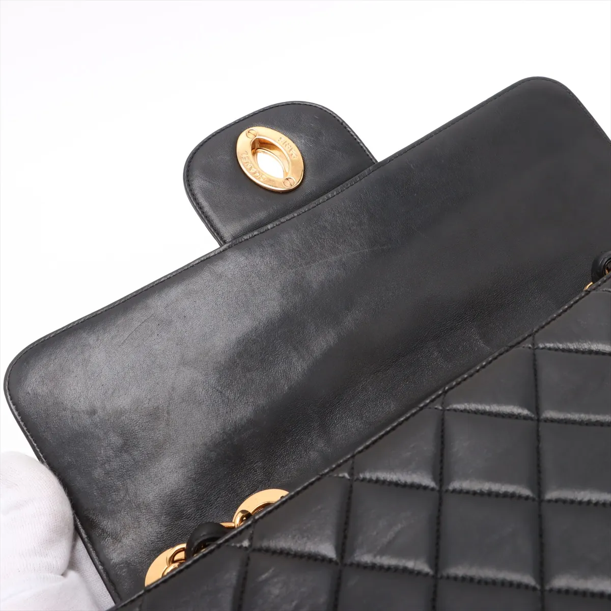 Deca Matelasse 30 Large Lambskin Single Flap Double Chain Bag Black Gold Hardware 4570375 4th Series A11869 — view 11