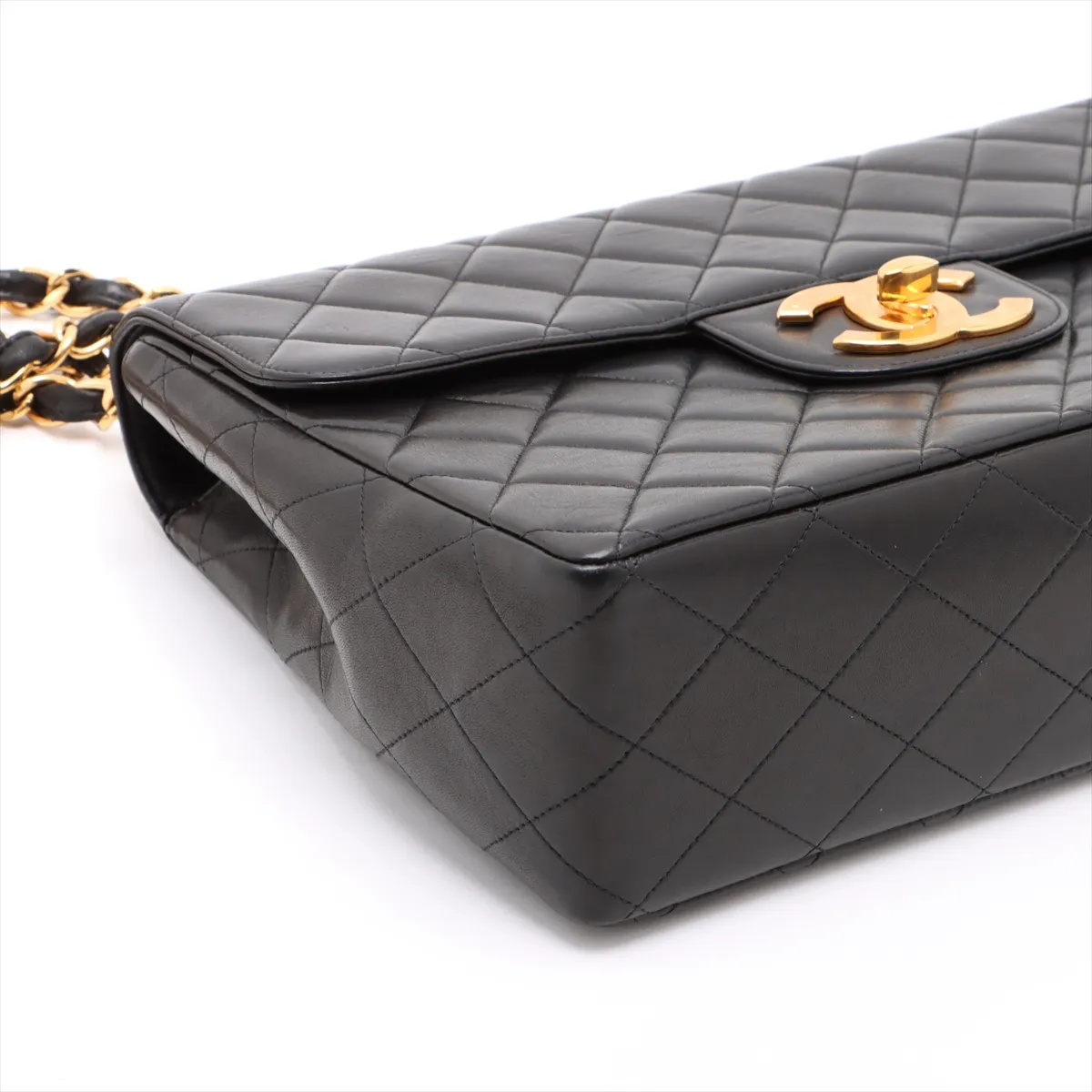 Deca Matelasse 30 Large Lambskin Single Flap Double Chain Bag Black Gold Hardware 4570375 4th Series A11869 — view 4