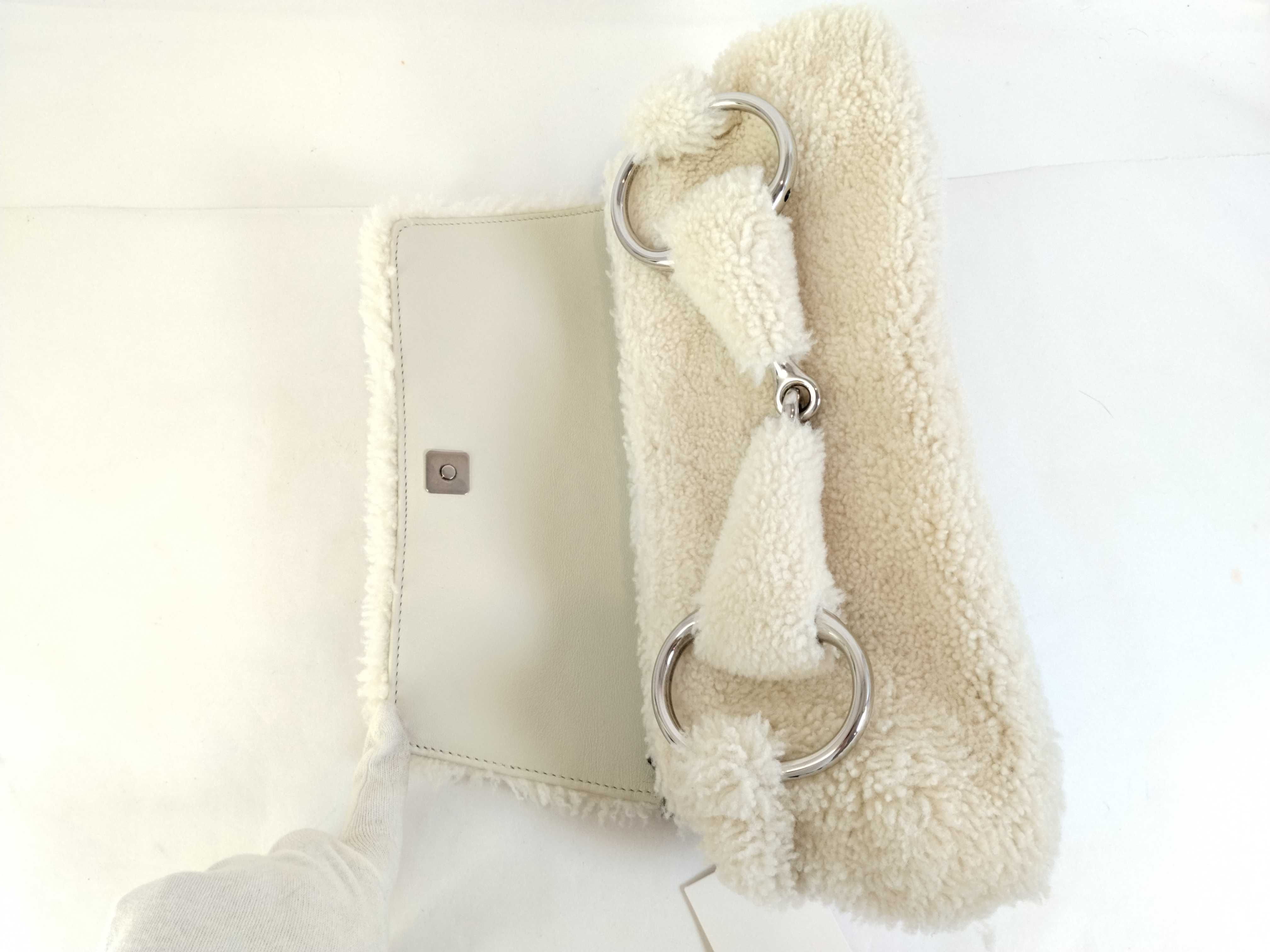 Horsebit Shoulder Bag, Fabric White, Boa Handbag — view 8