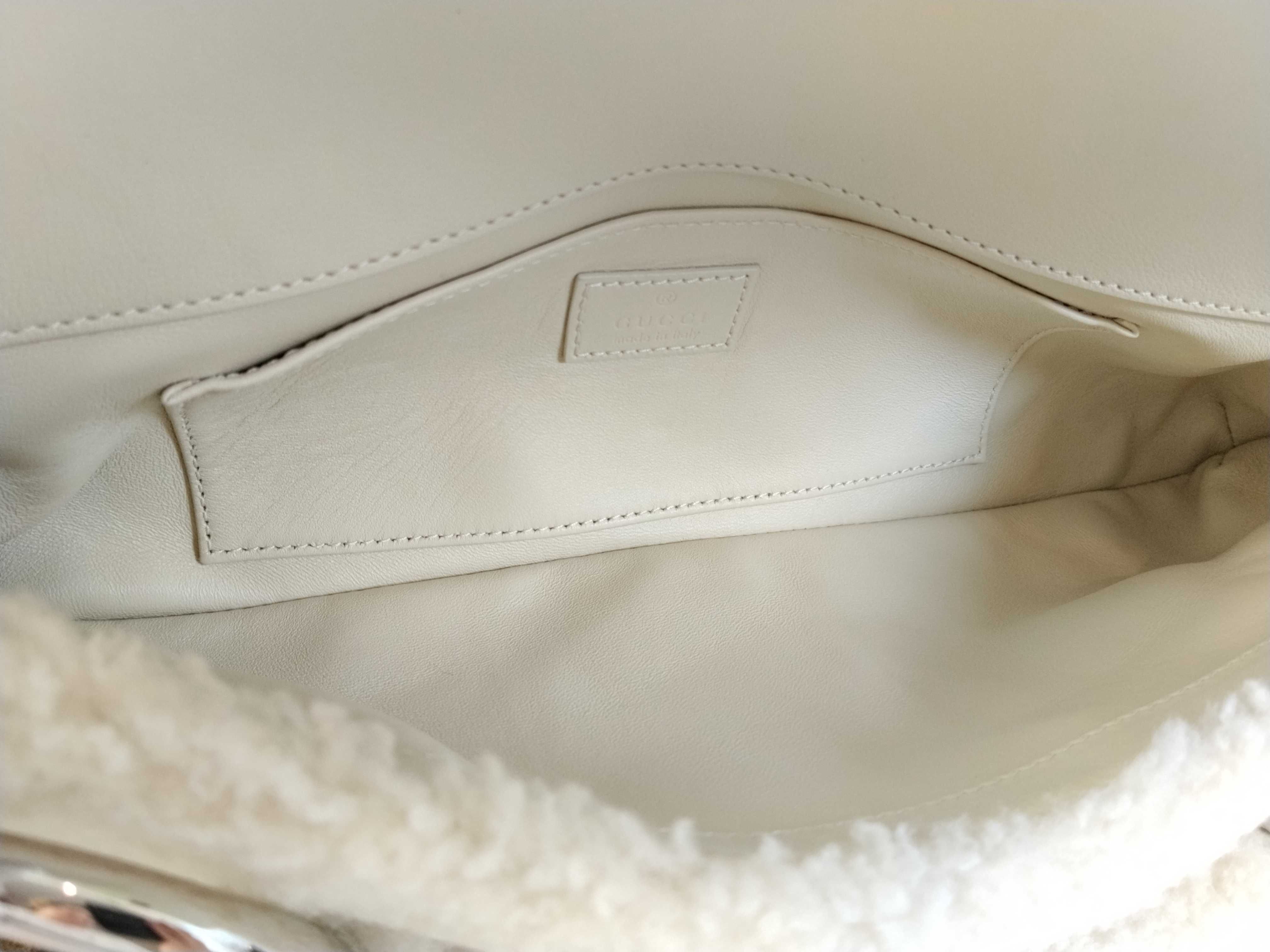 Horsebit Shoulder Bag, Fabric White, Boa Handbag — view 9