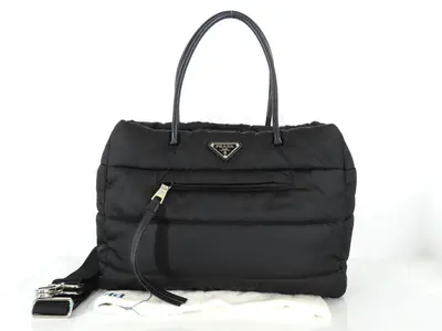 Nylon Prada Tessuto Bomber Nylon x Leather 2-Way Handbag Black BN277 Handbag