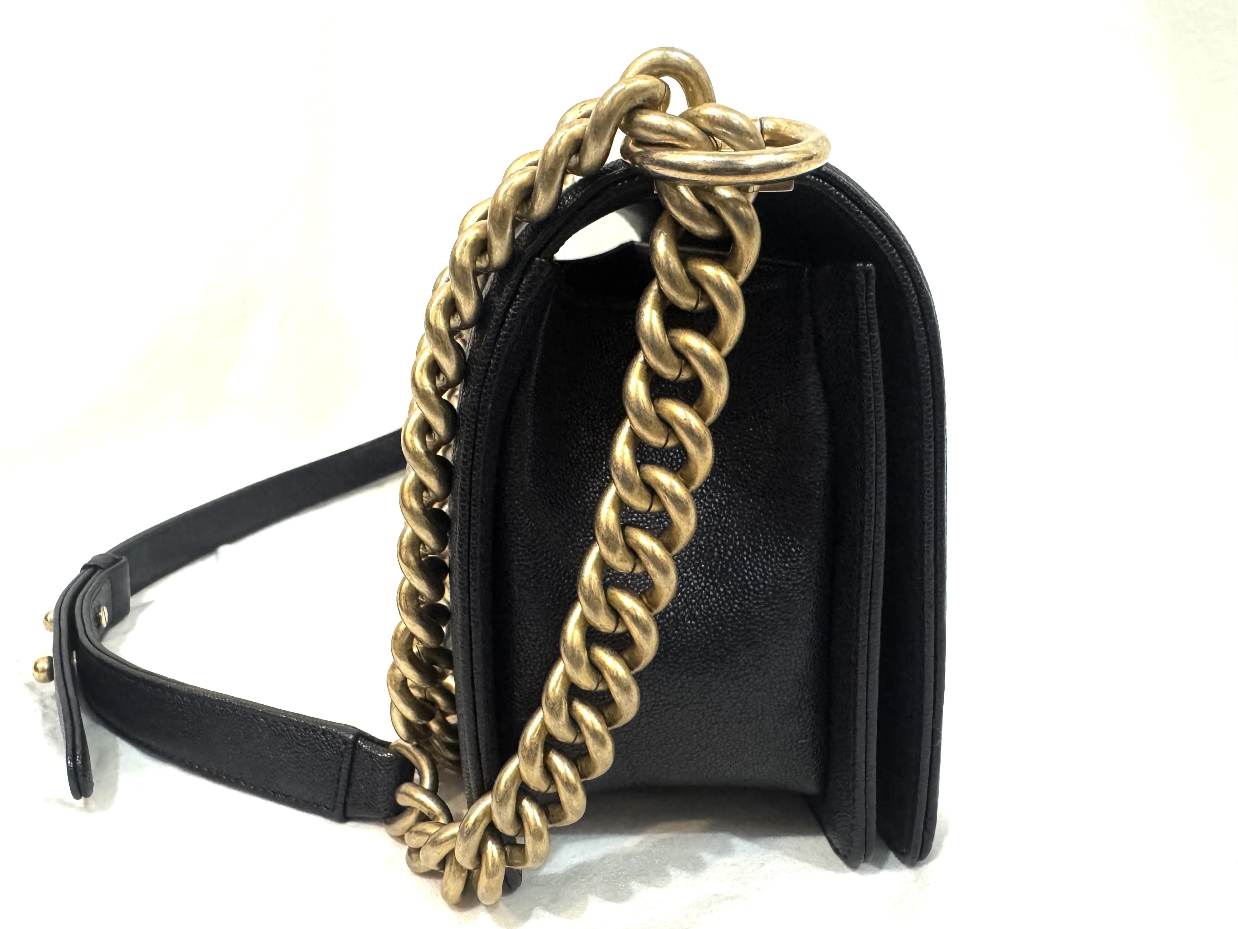 Caviar Skin Boy Chanel 25 Medium Dark Navy Vintage Gold Hardware Chain Shoulder Bag — view 6