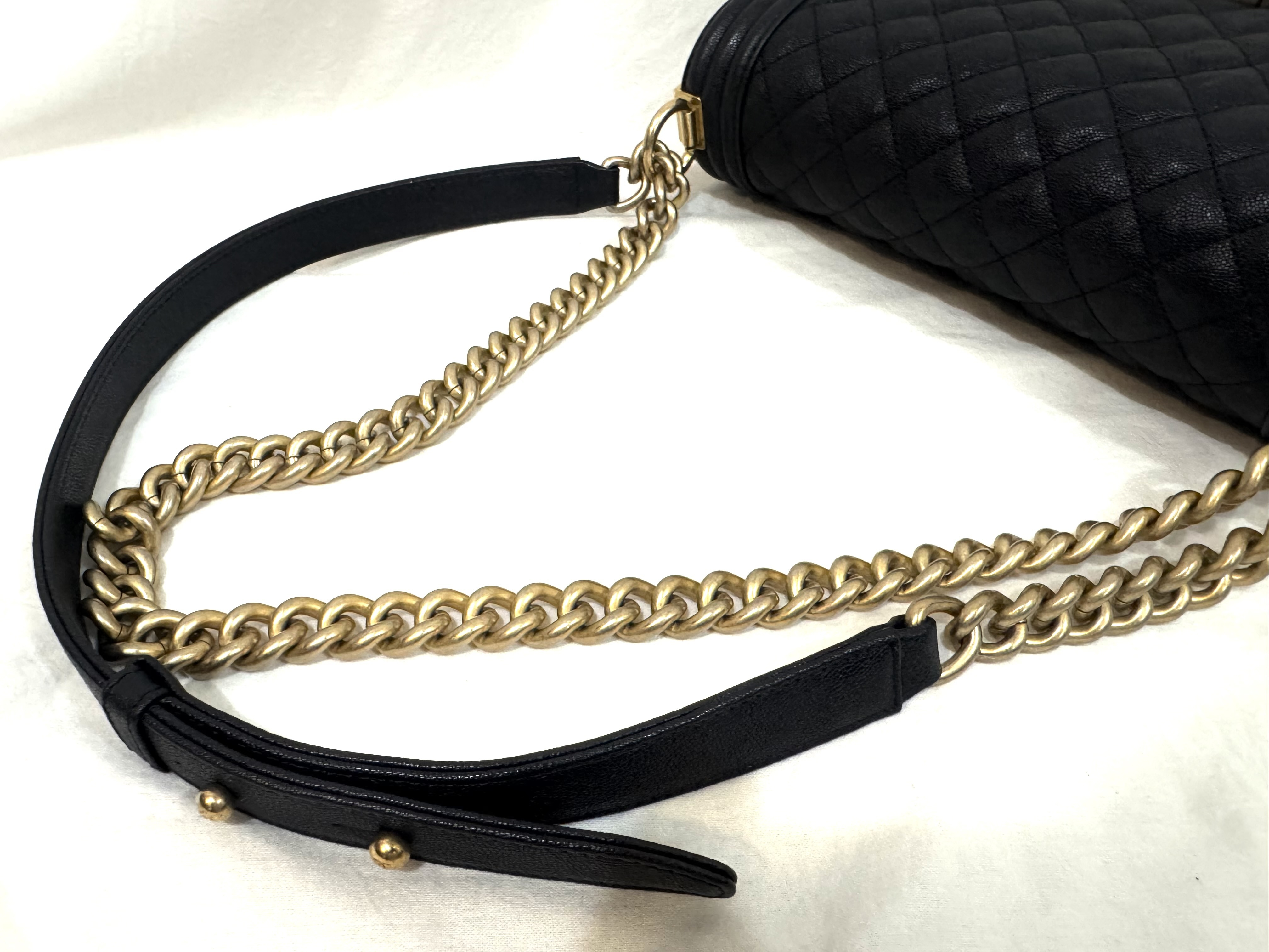 Caviar Skin Boy Chanel 25 Medium Dark Navy Vintage Gold Hardware Chain Shoulder Bag — view 10