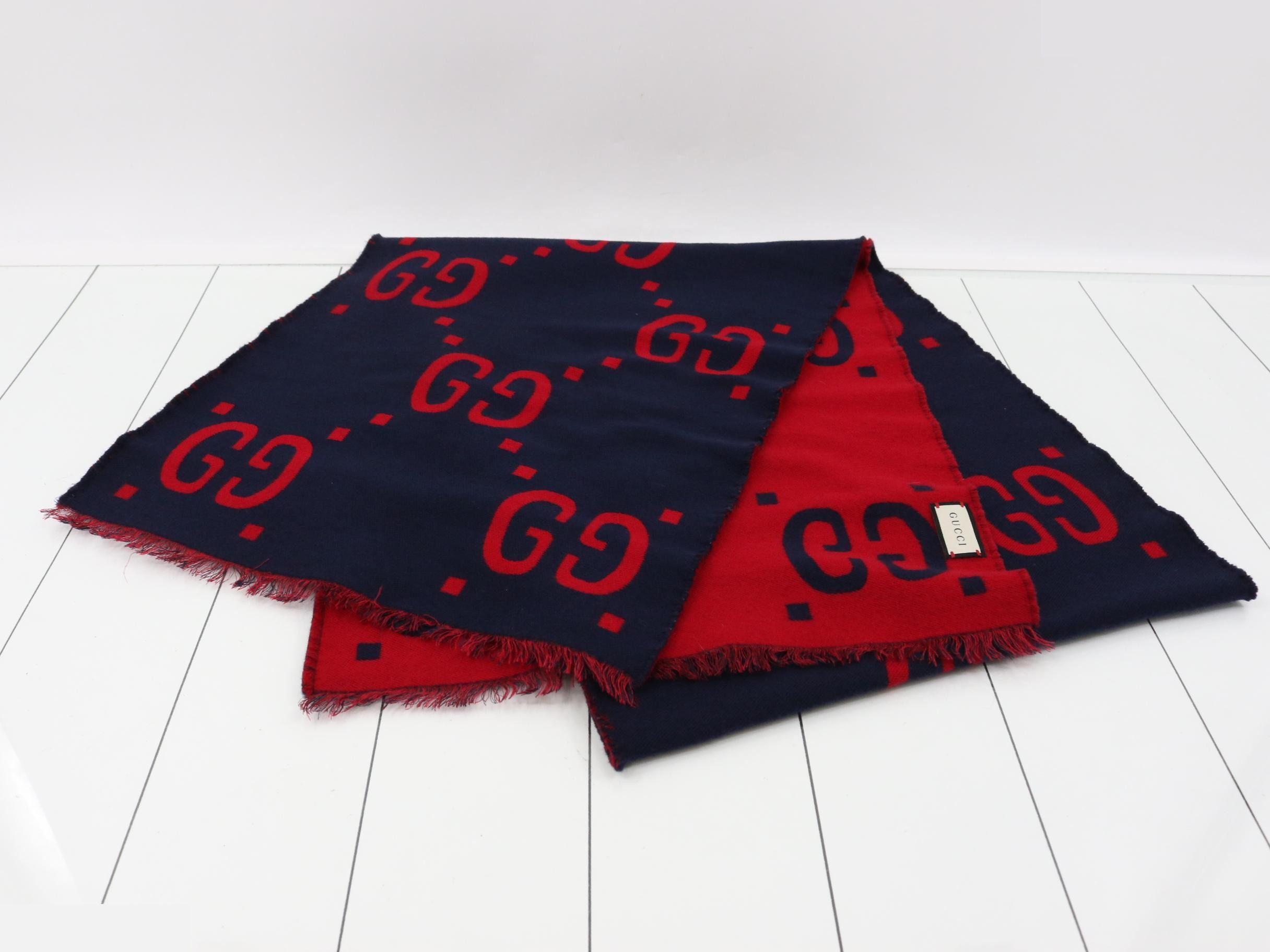 New Tag Jumbo GG Scarf Navy Red — view 2