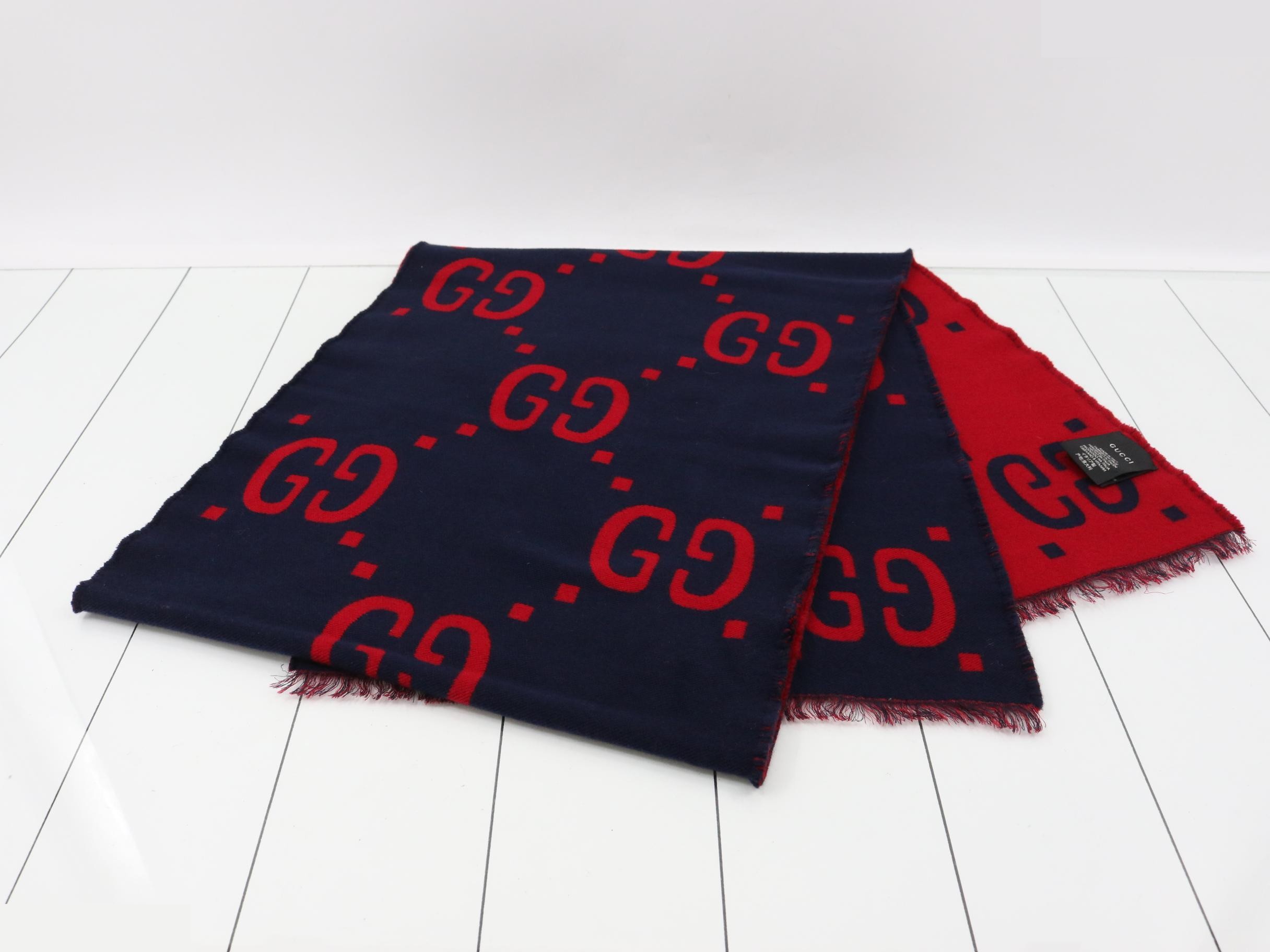 New Tag Jumbo GG Scarf Navy Red — view 3