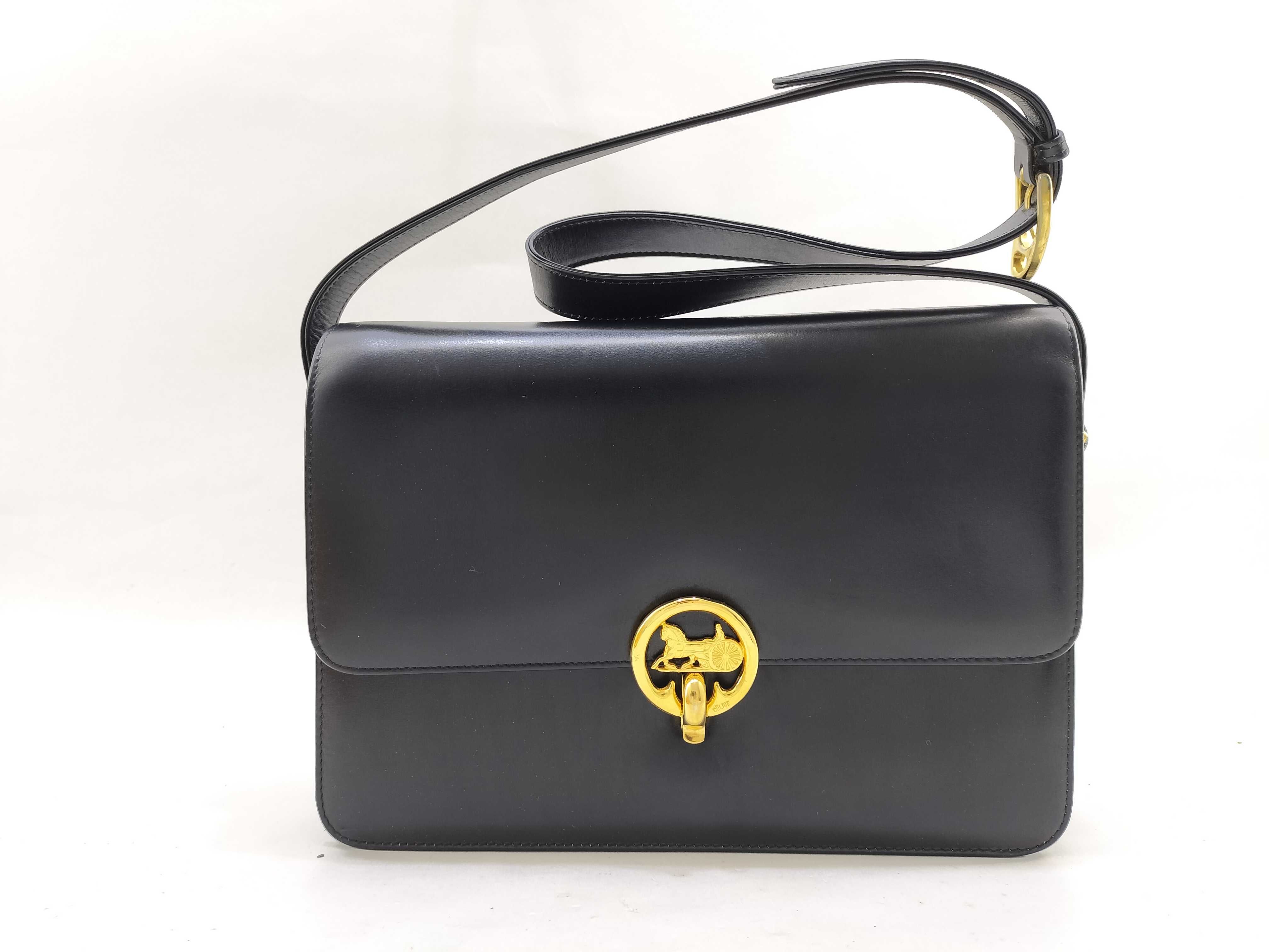 carriage shoulder leather black shoulder bag