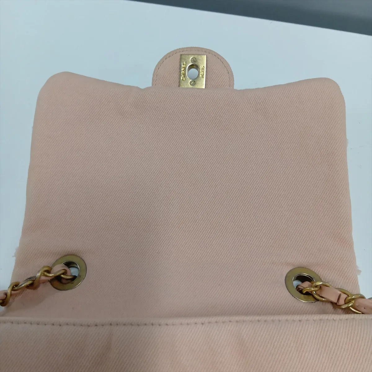Chevron Canvas Single Flap Single Chain Bag, Pink with Gold Hardware, 29685368, serial number in the 29 range. — view 13