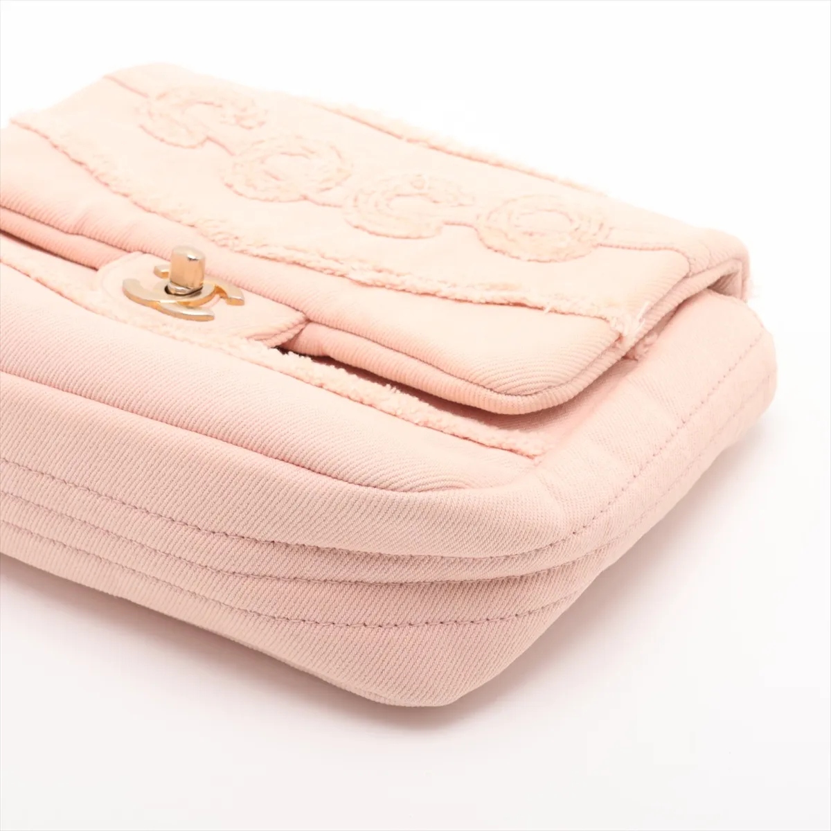 Chevron Canvas Single Flap Single Chain Bag, Pink with Gold Hardware, 29685368, serial number in the 29 range. — view 3