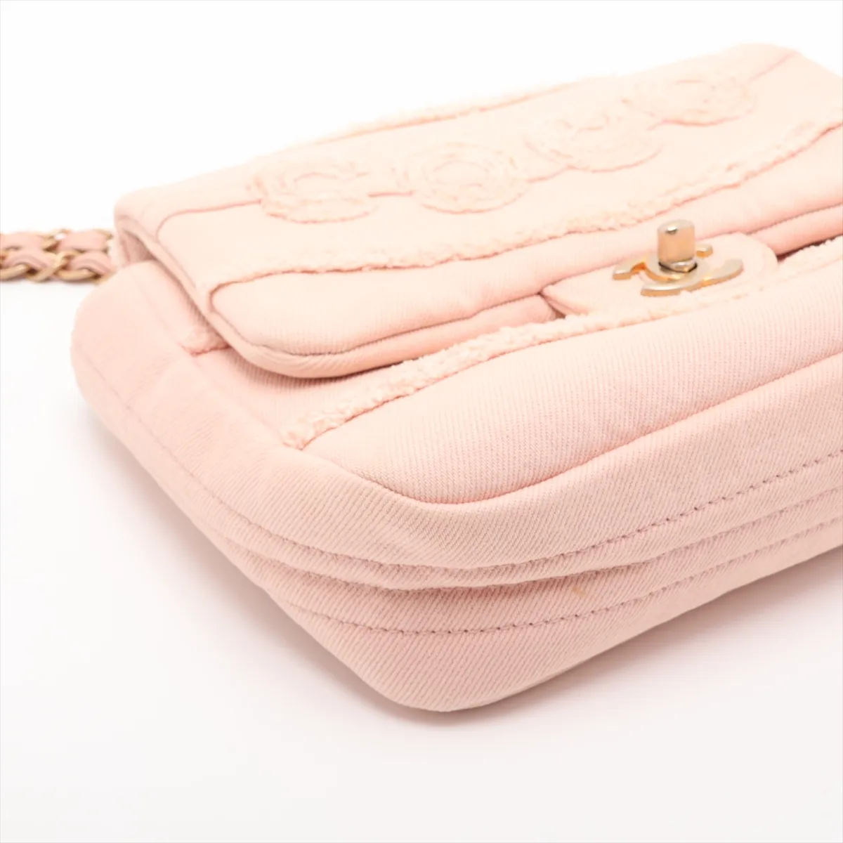 Chevron Canvas Single Flap Single Chain Bag, Pink with Gold Hardware, 29685368, serial number in the 29 range. — view 4