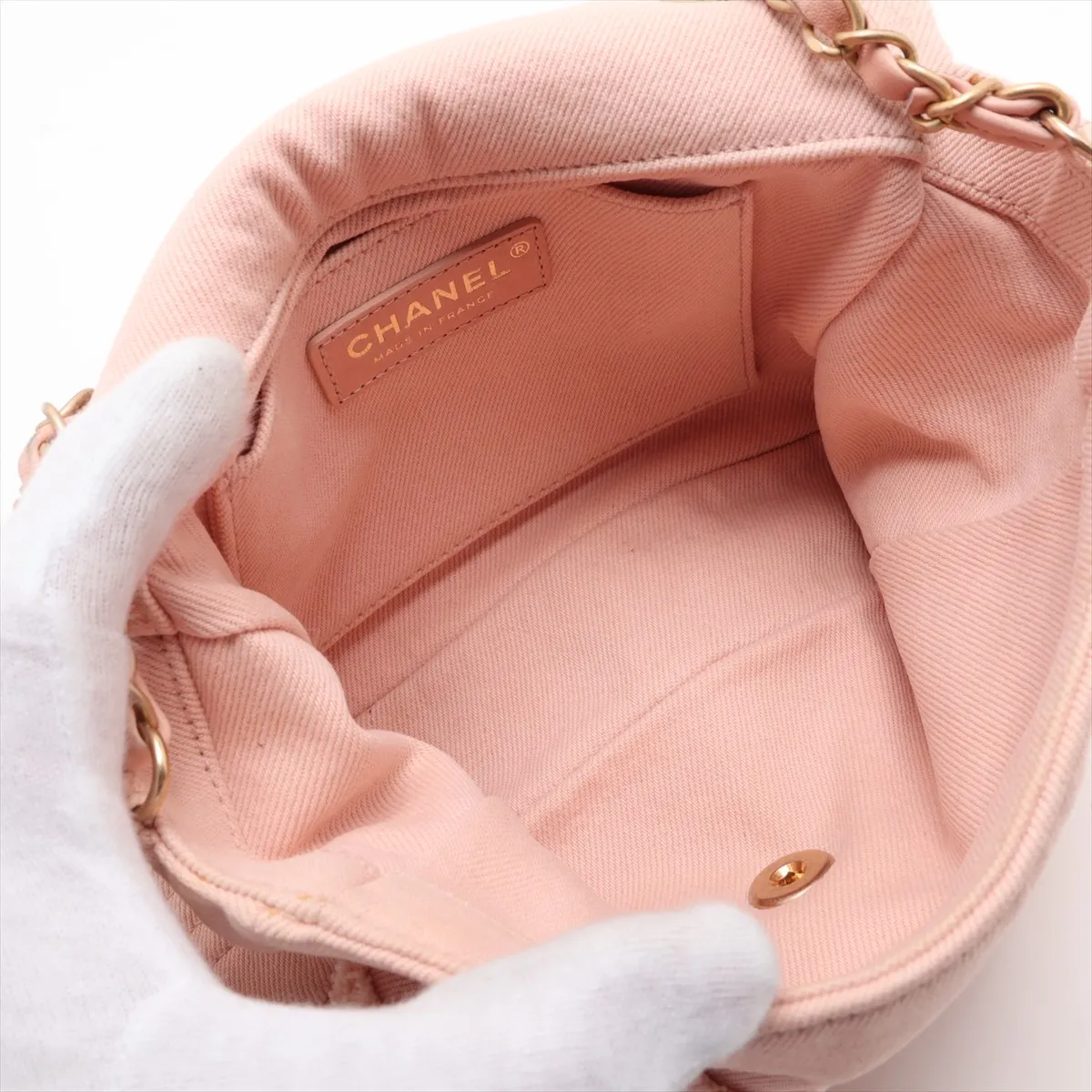 Chevron Canvas Single Flap Single Chain Bag, Pink with Gold Hardware, 29685368, serial number in the 29 range. — view 6