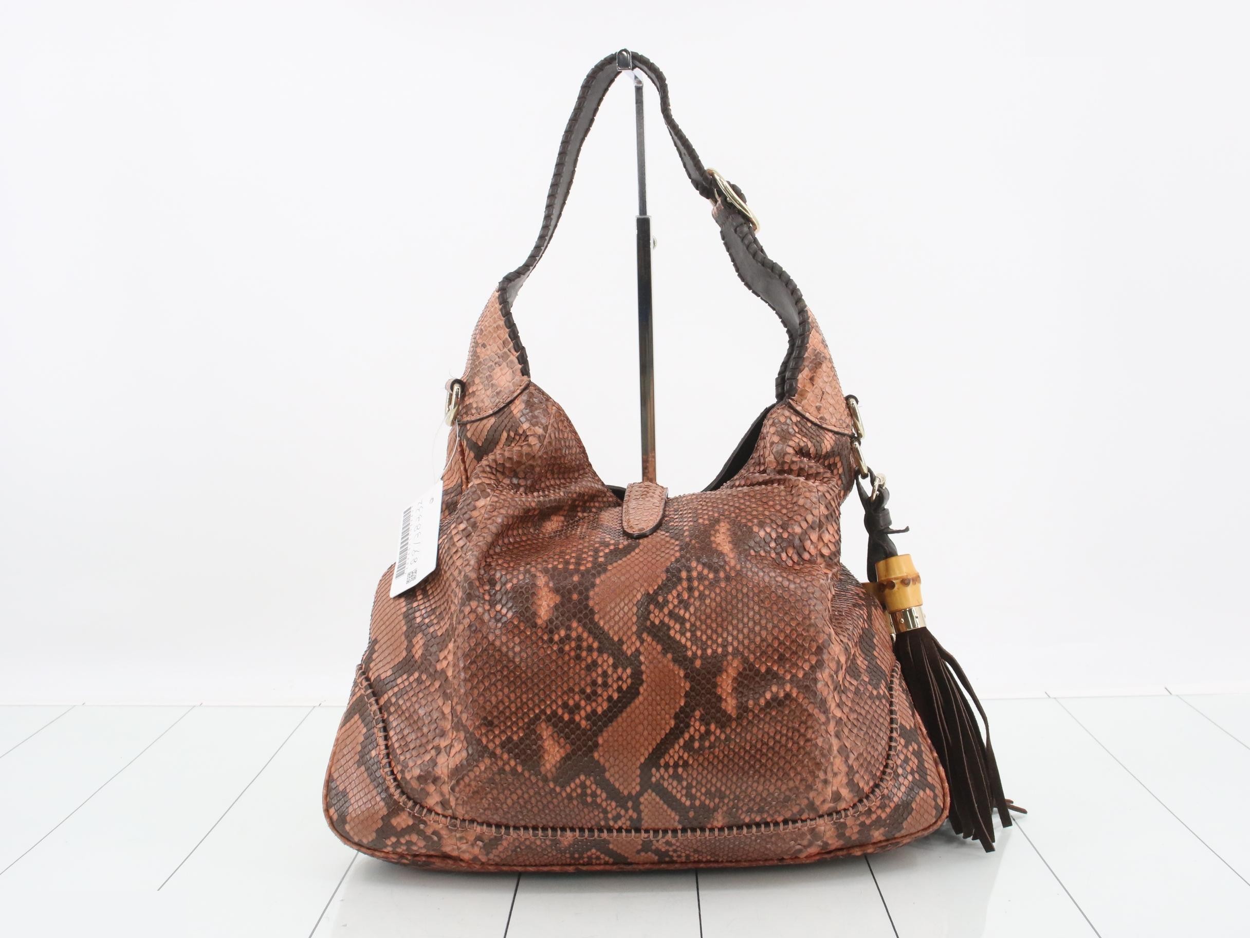 Limited Edition Python Leather Bamboo Tassel Shoulder Bag - Brown — view 2