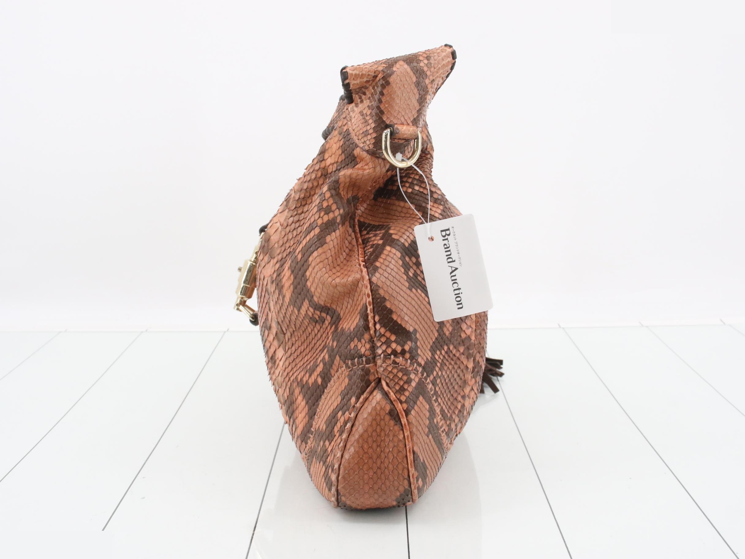 Limited Edition Python Leather Bamboo Tassel Shoulder Bag - Brown — view 3